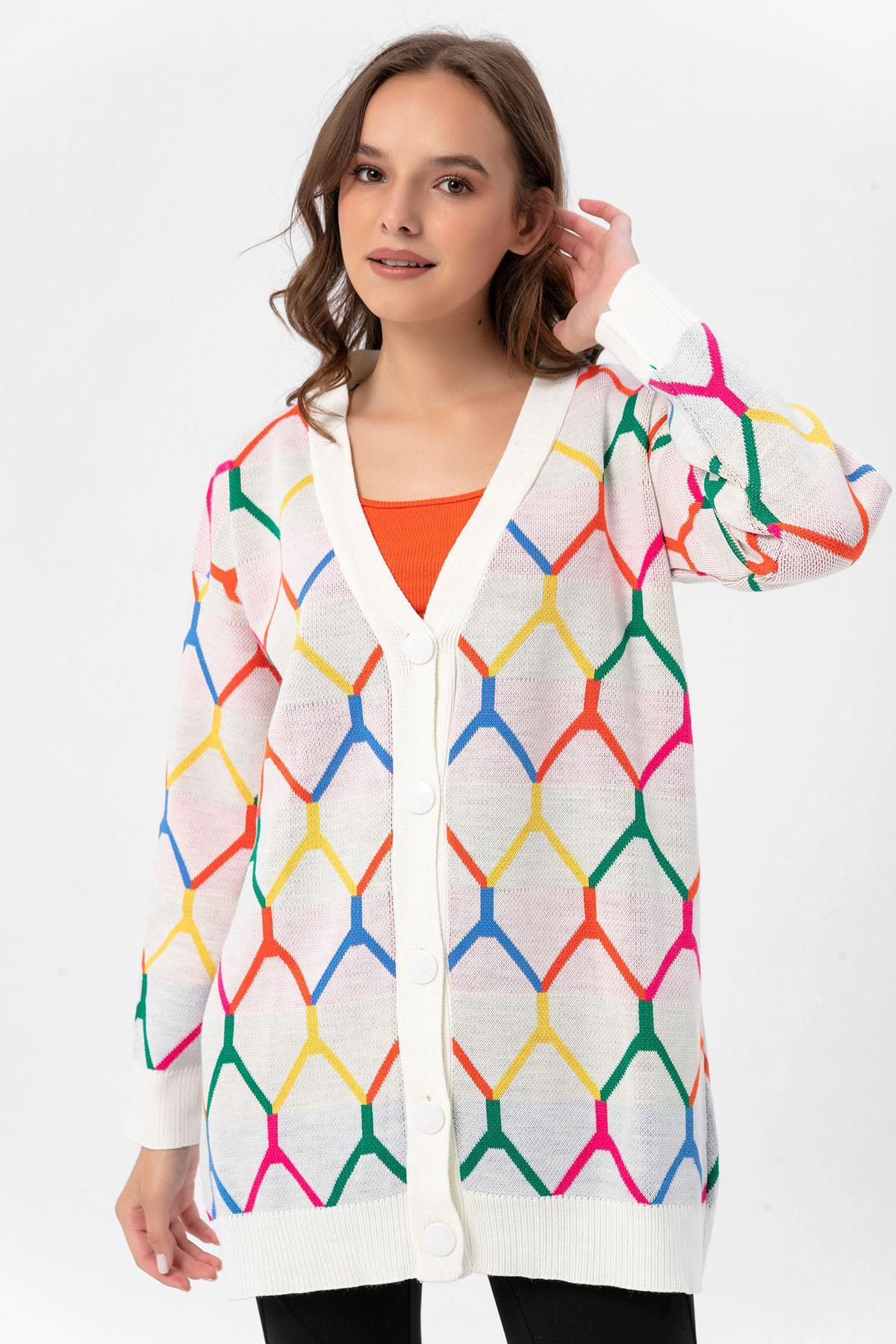 Kadın Desenli Oversize Hırka 235021 -