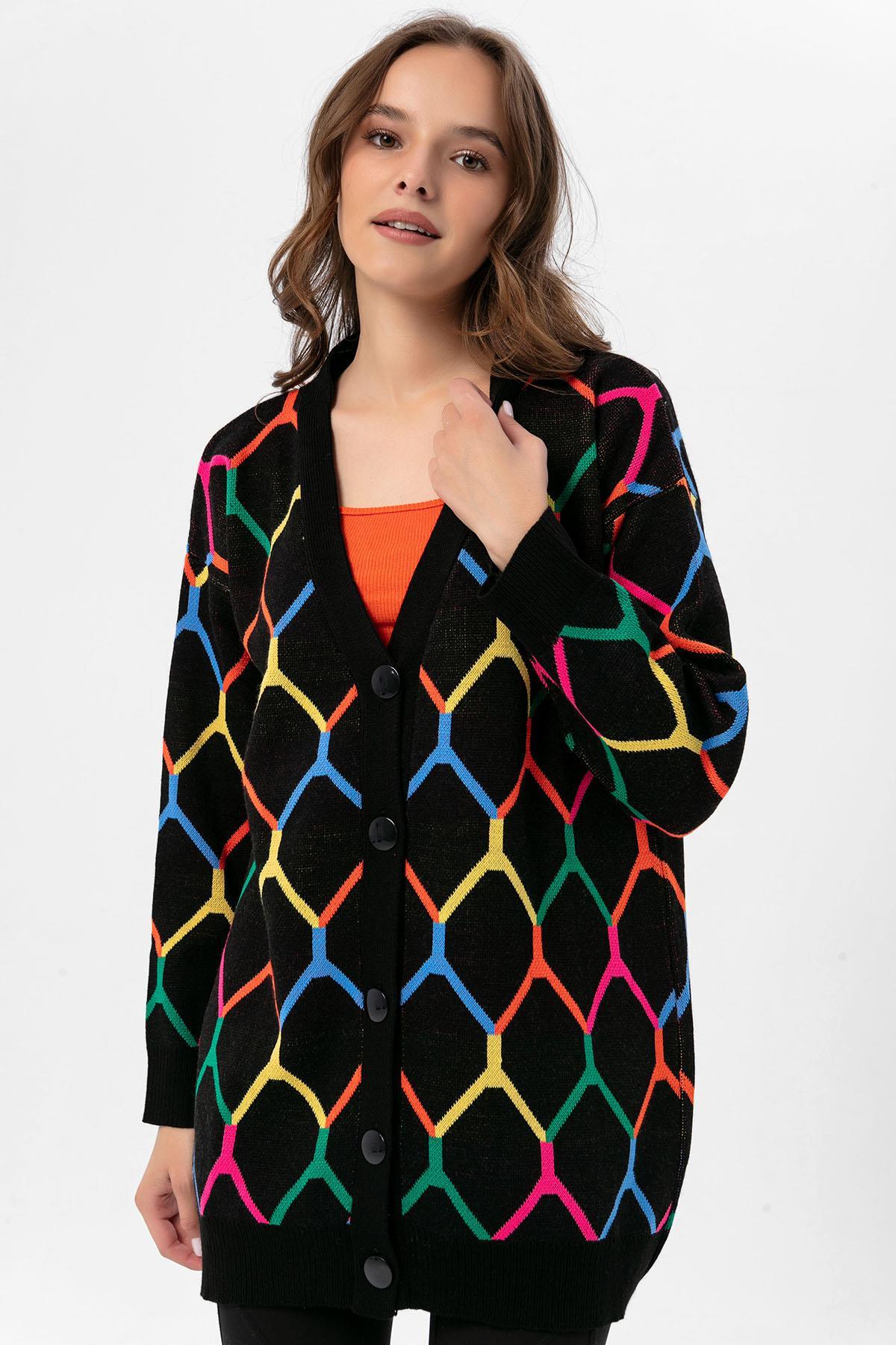 Kadın Desenli Oversize Hırka 235021 -