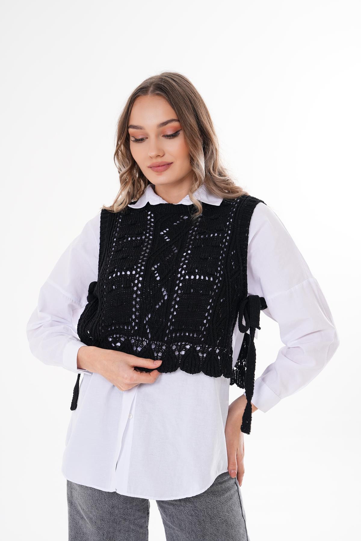 Kadın Desenli Yandan Bağlama Detaylı Triko Örme Süveter 250337 -