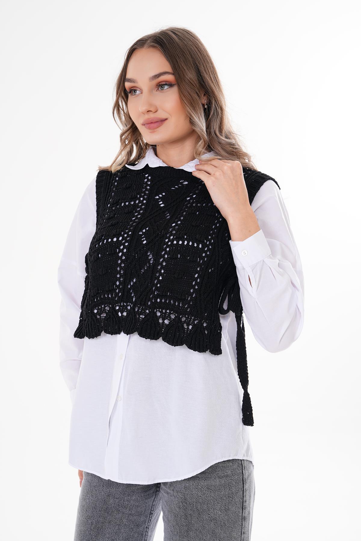 Kadın Desenli Yandan Bağlama Detaylı Triko Örme Süveter 250337 -