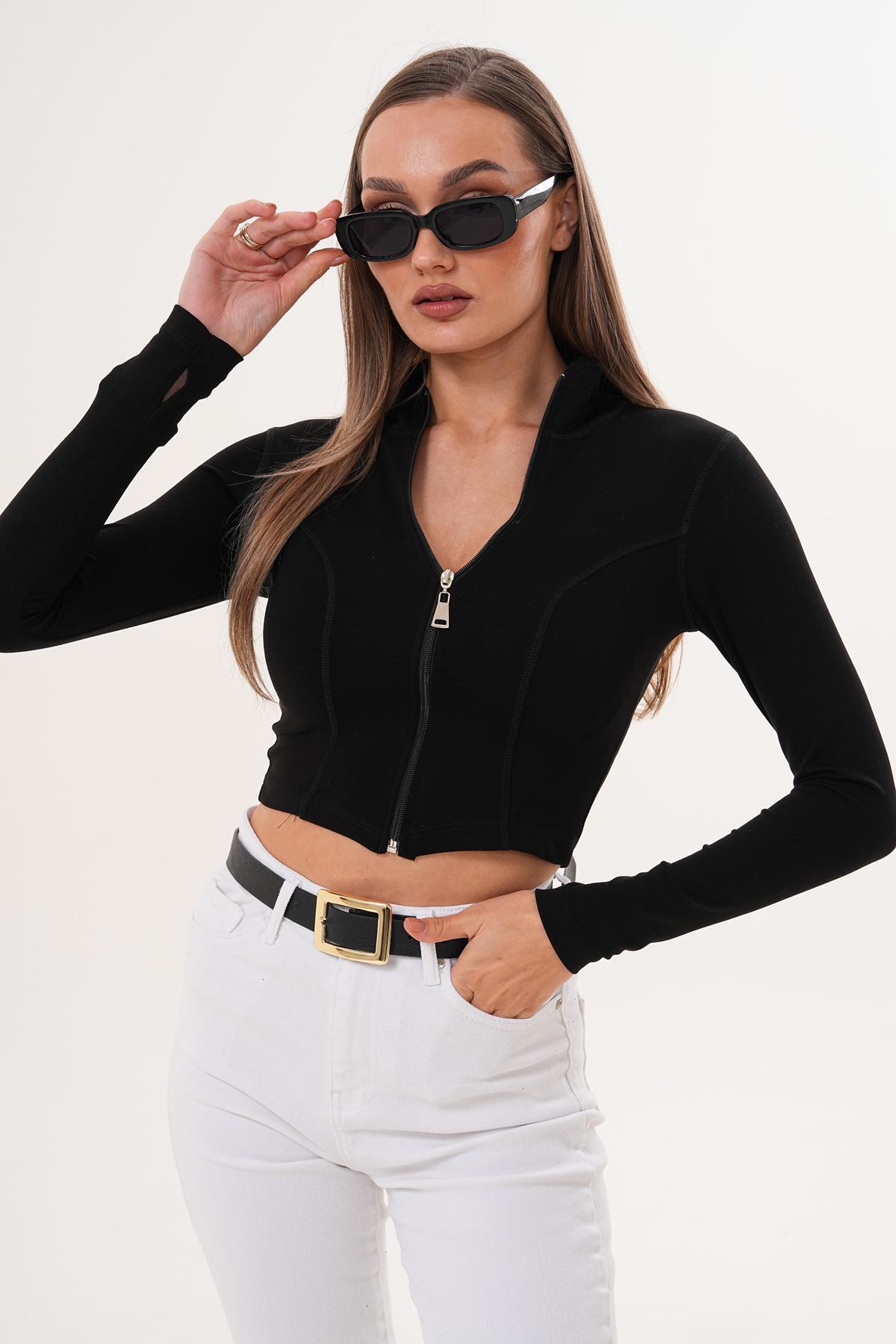 Kadın Dik Yaka Fermuar Kapamalı Kısa Ceket 255355 -