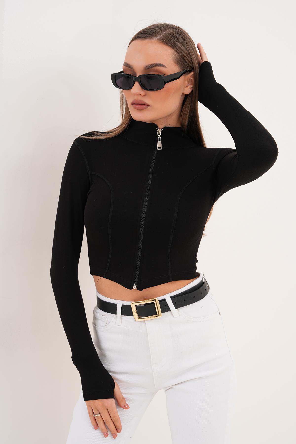 Kadın Dik Yaka Fermuar Kapamalı Kısa Ceket 255355 -