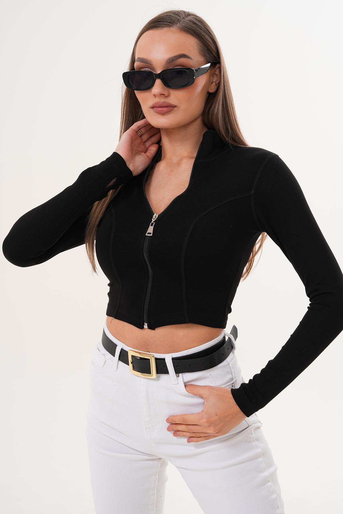 Kadın Dik Yaka Fermuar Kapamalı Kısa Ceket 255355 -