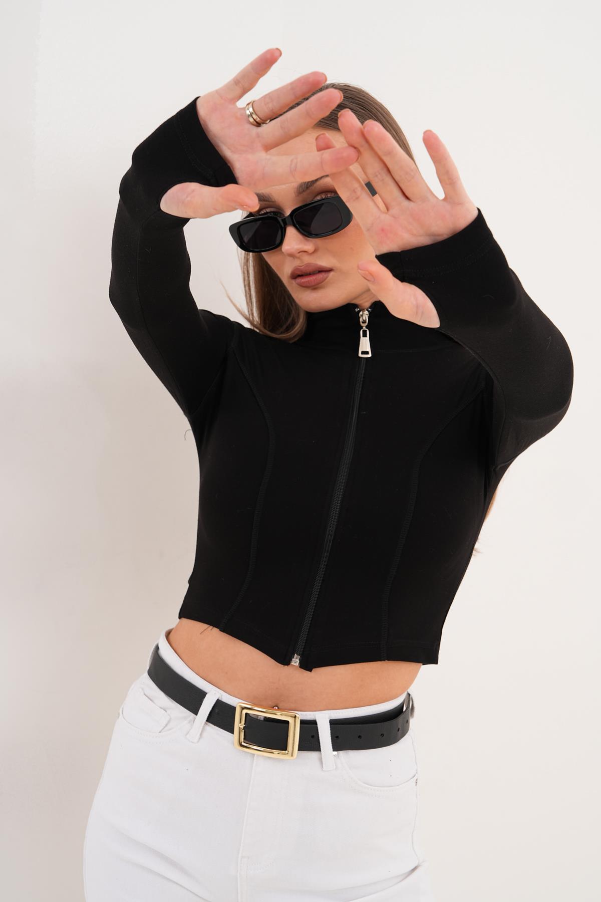 Kadın Dik Yaka Fermuar Kapamalı Kısa Ceket 255355 -