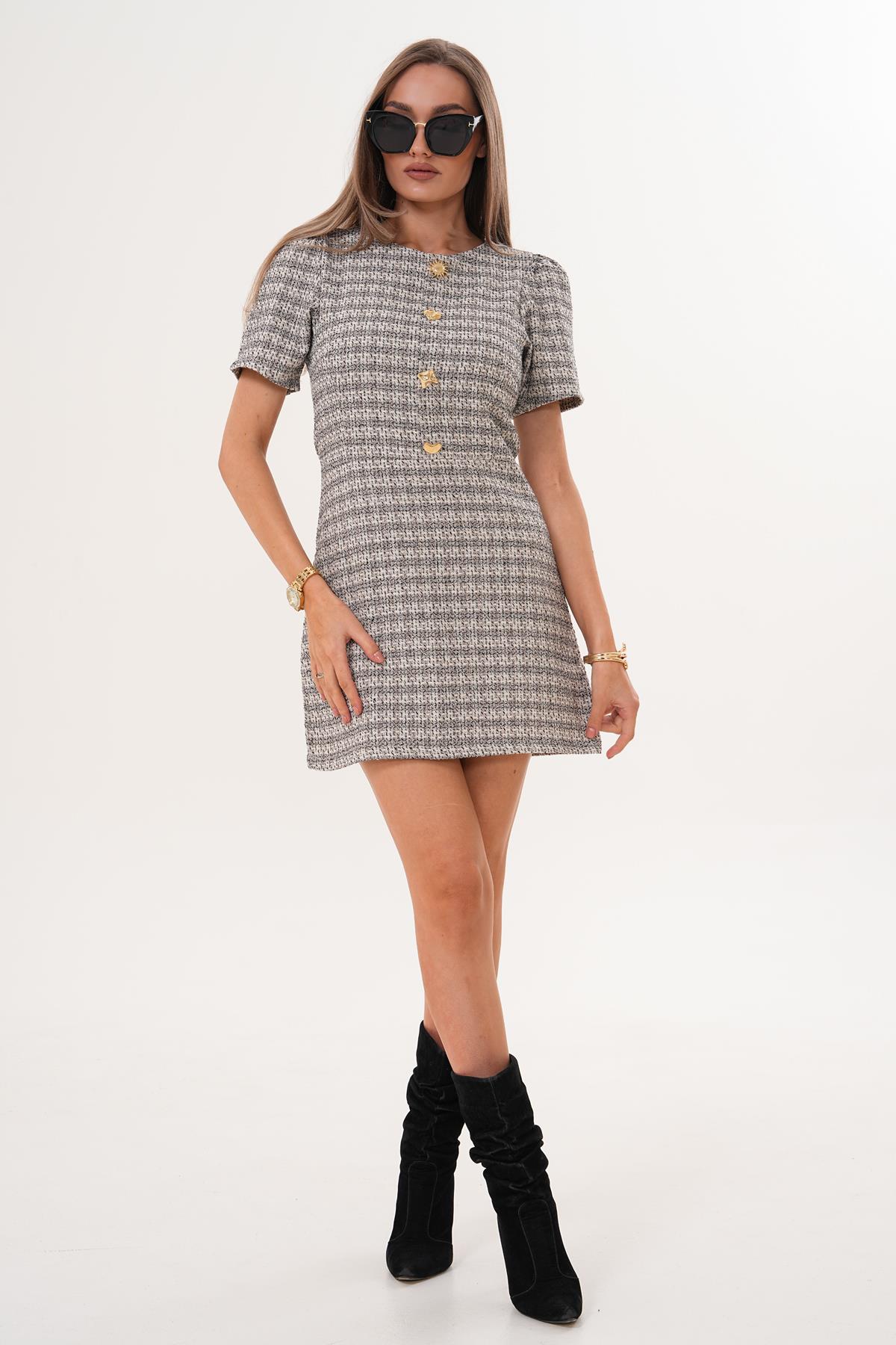 Kadın Düğme Detaylı Şanel Elbise 255332 -