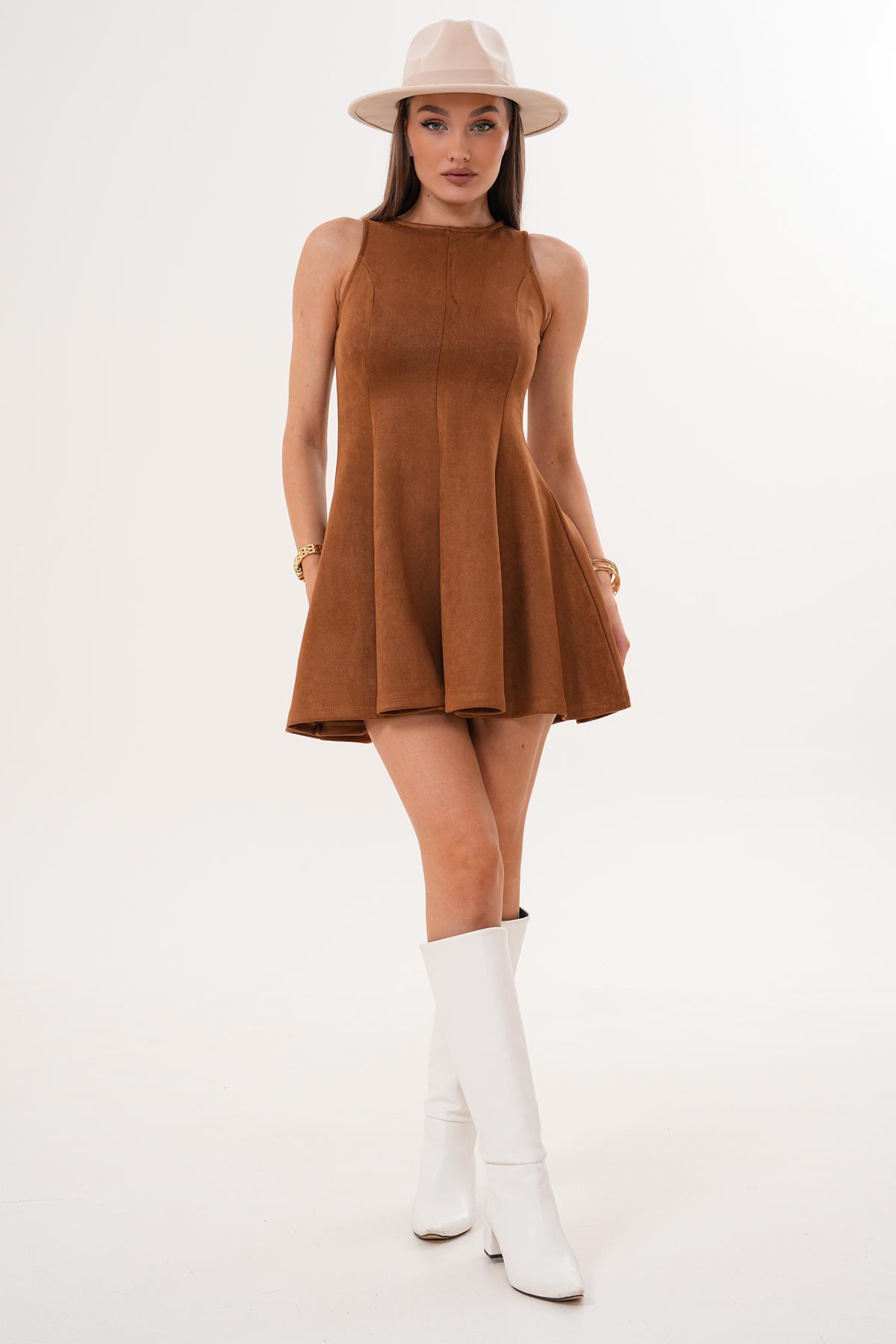 Kadın Eteği Volanlı Süet Elbise 255354 -