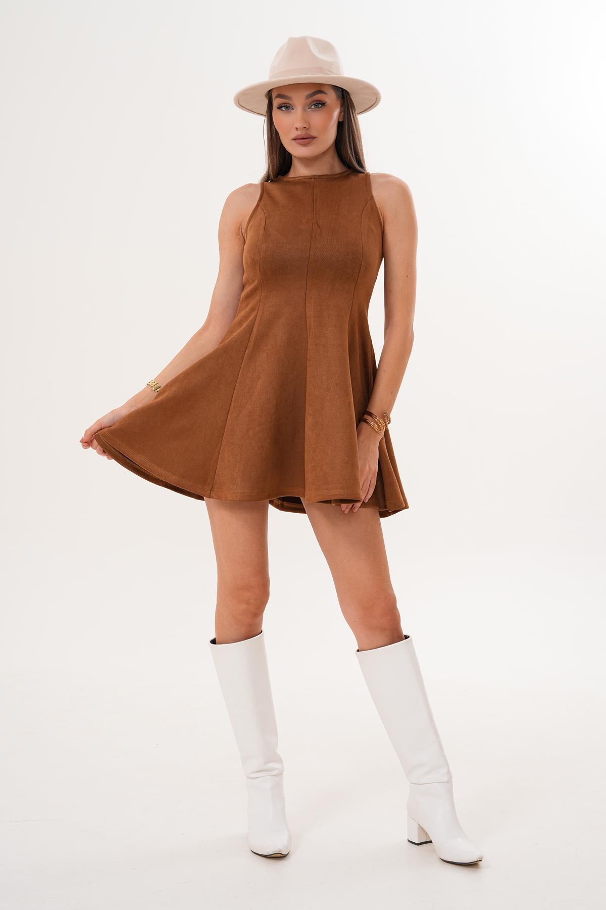 Kadın Eteği Volanlı Süet Elbise 255354 -