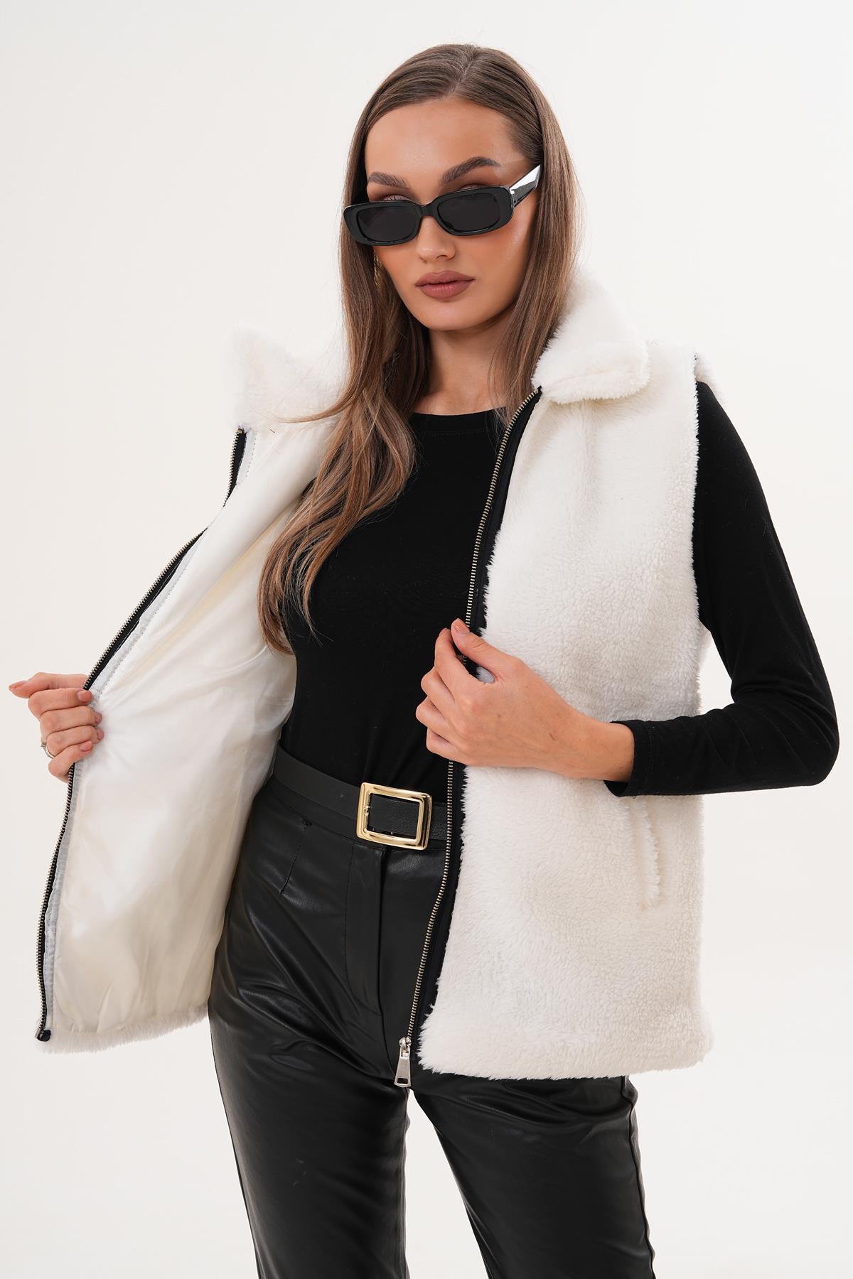 Kadın Fermuar Kapamalı Peluş Yelek 255126 -