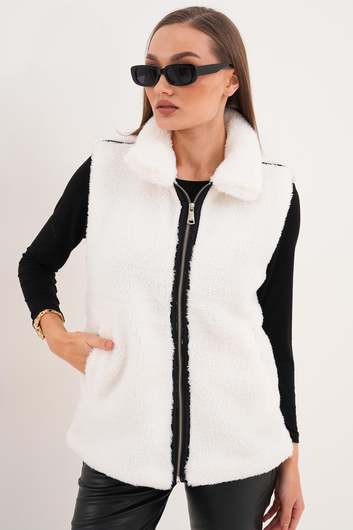 Kadın Fermuar Kapamalı Peluş Yelek 255126 -