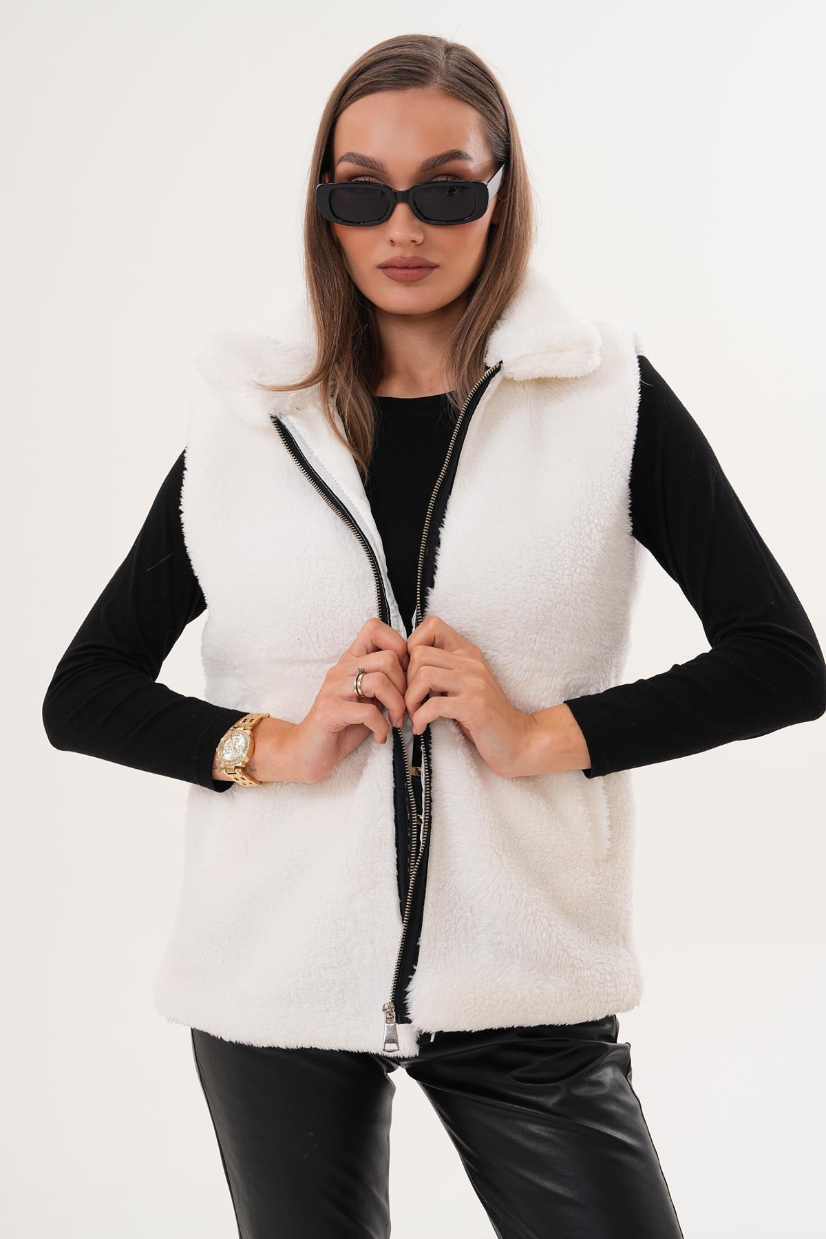 Kadın Fermuar Kapamalı Peluş Yelek 255126 -