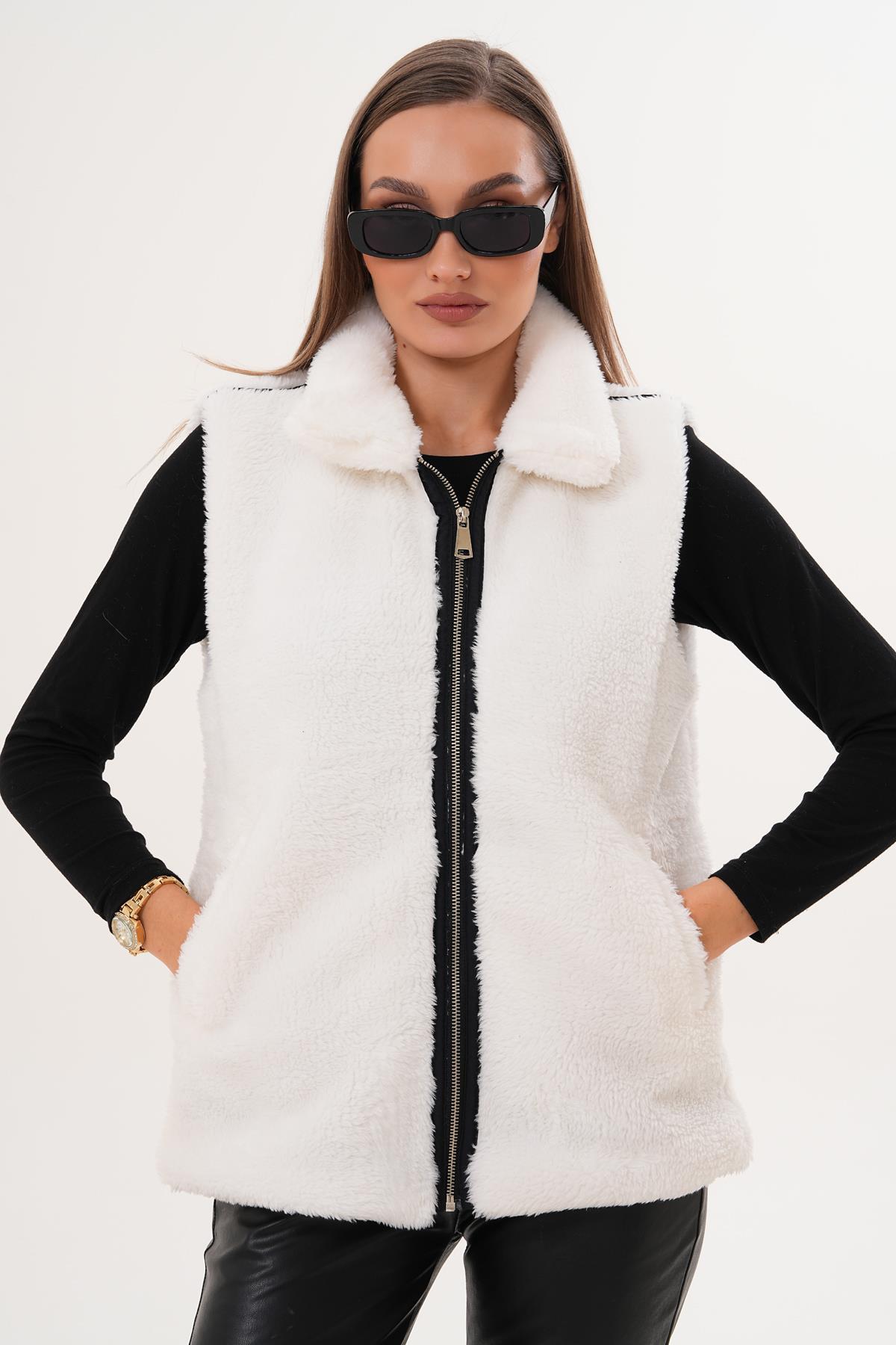 Kadın Fermuar Kapamalı Peluş Yelek 255126 -