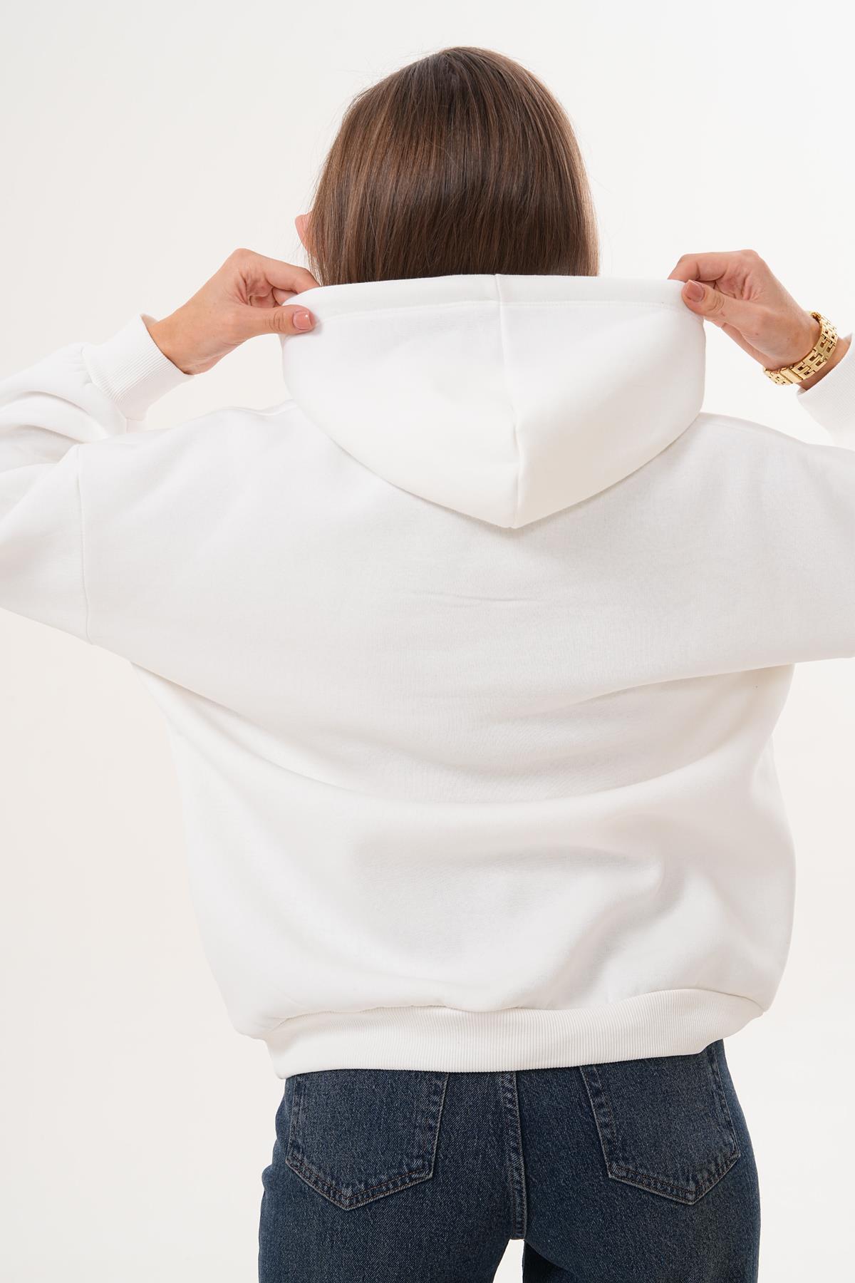 Kadın Fiyonk Baskılı Kapüşonlu Üç İplik Sweatshirt 255390 -