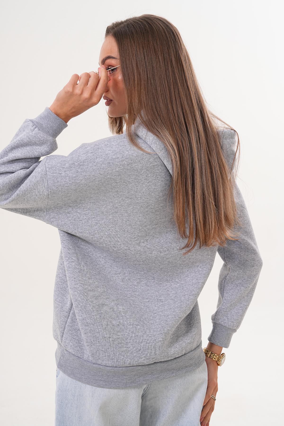 Kadın Fiyonk Baskılı Kapüşonlu Üç İplik Sweatshirt 255390 -