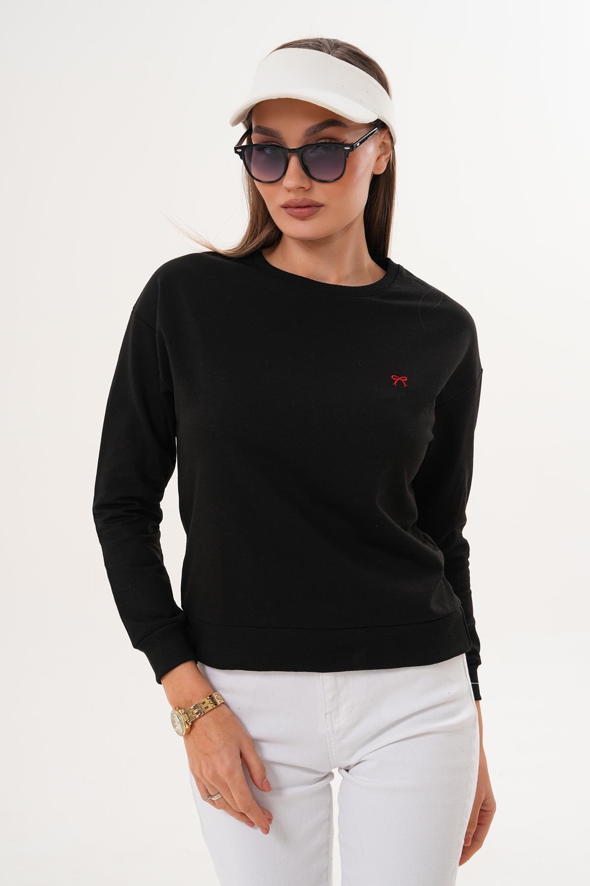 Kadın Fiyonk Nakışlı İki İplik Sweatshirt 255326 -