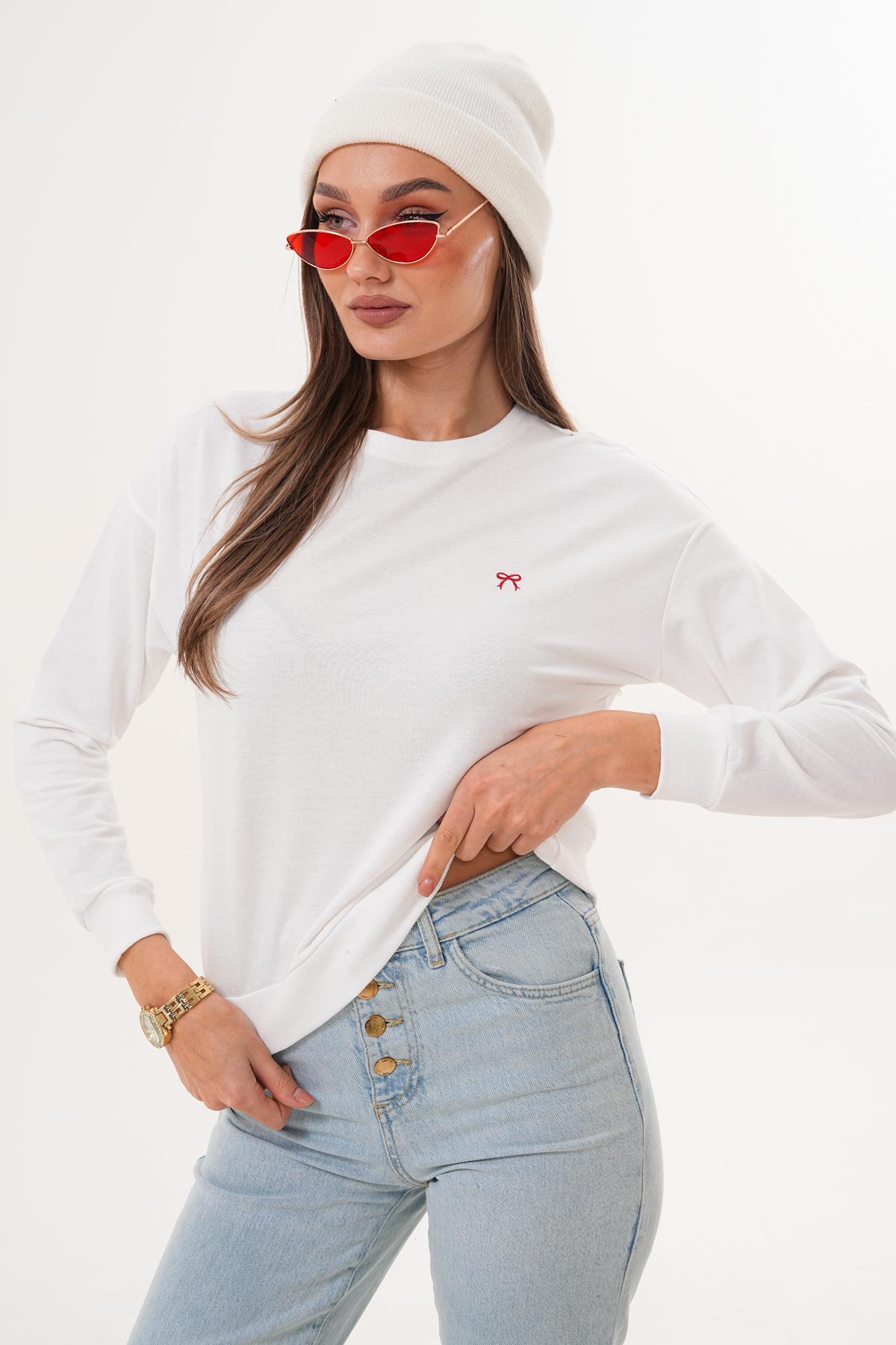 Kadın Fiyonk Nakışlı İki İplik Sweatshirt 255326 -