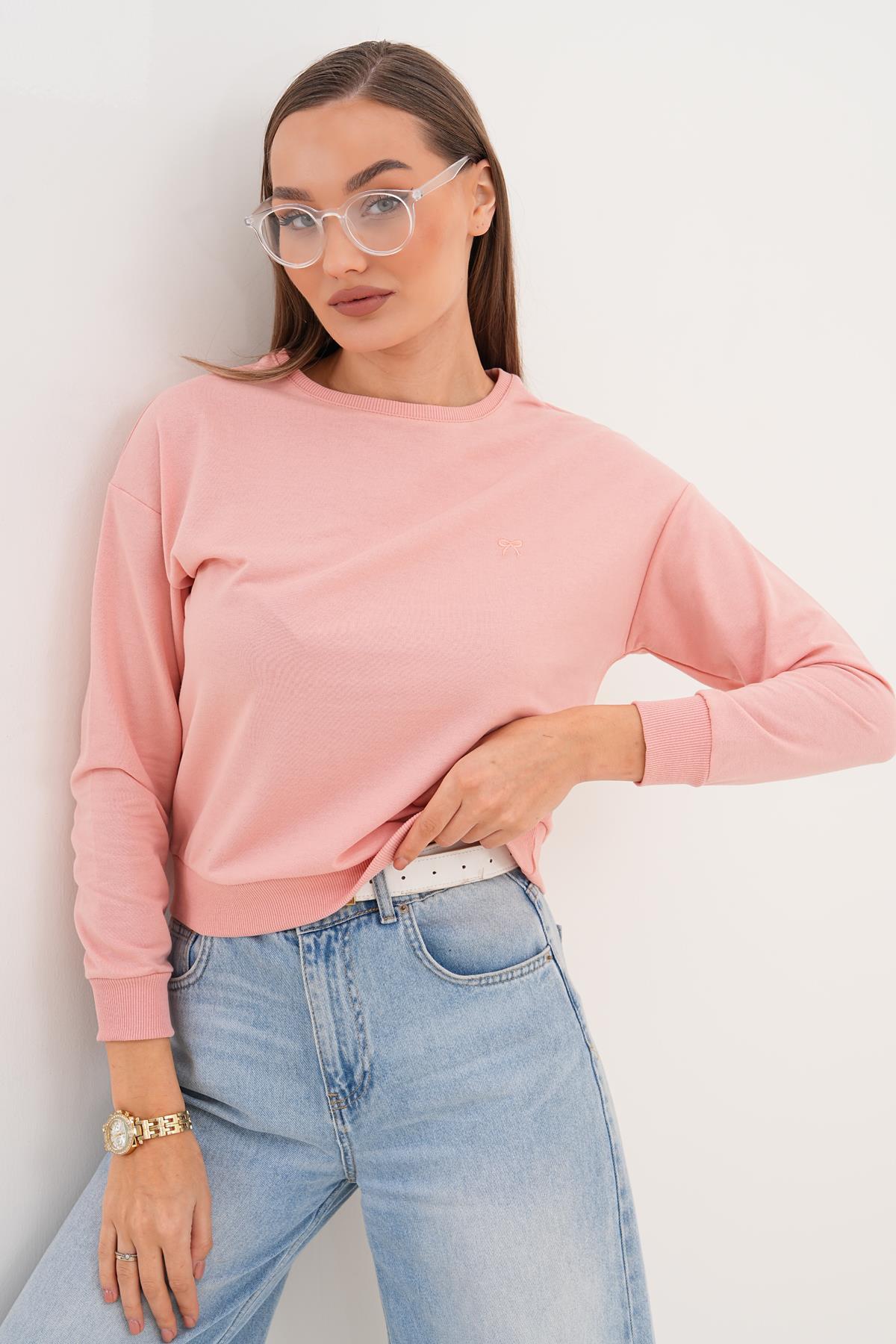 Kadın Fiyonk Nakışlı İki İplik Sweatshirt 255326 -
