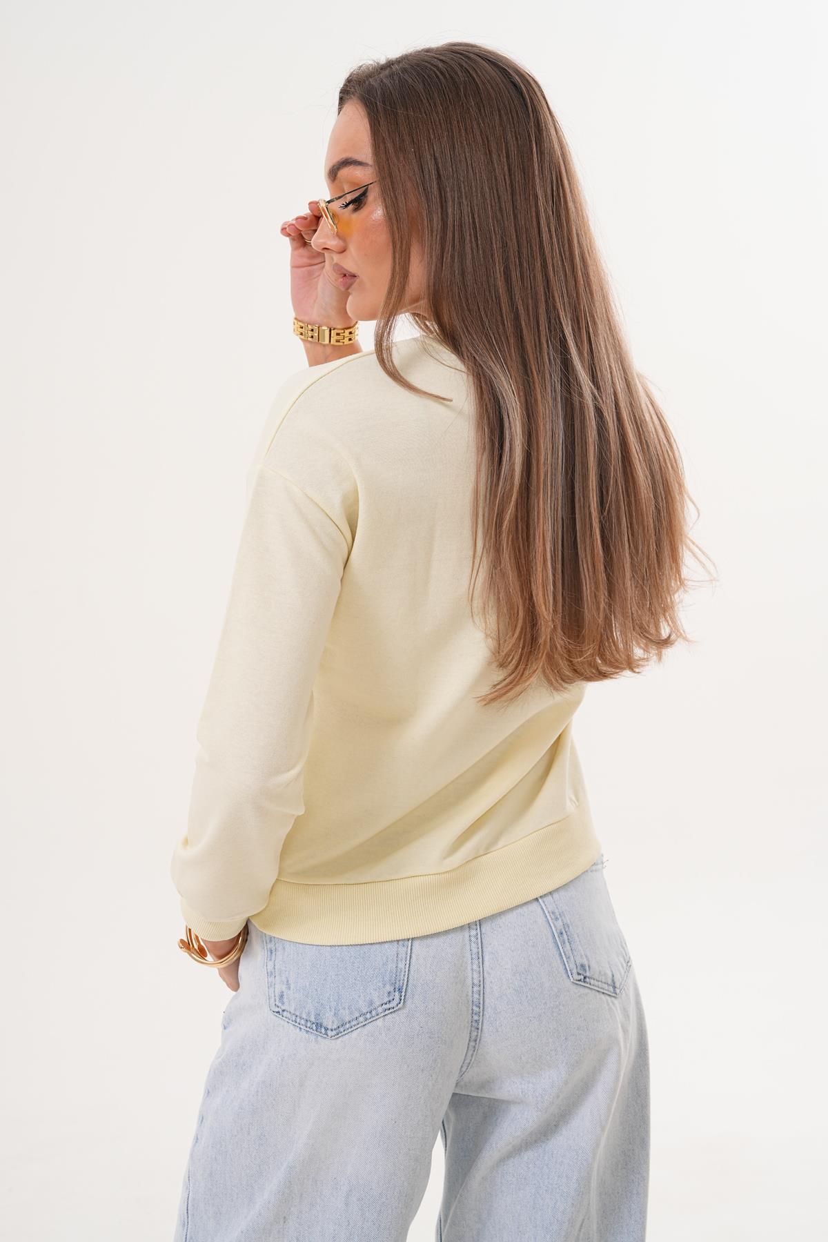 Kadın Fiyonk Nakışlı İki İplik Sweatshirt 255326 -