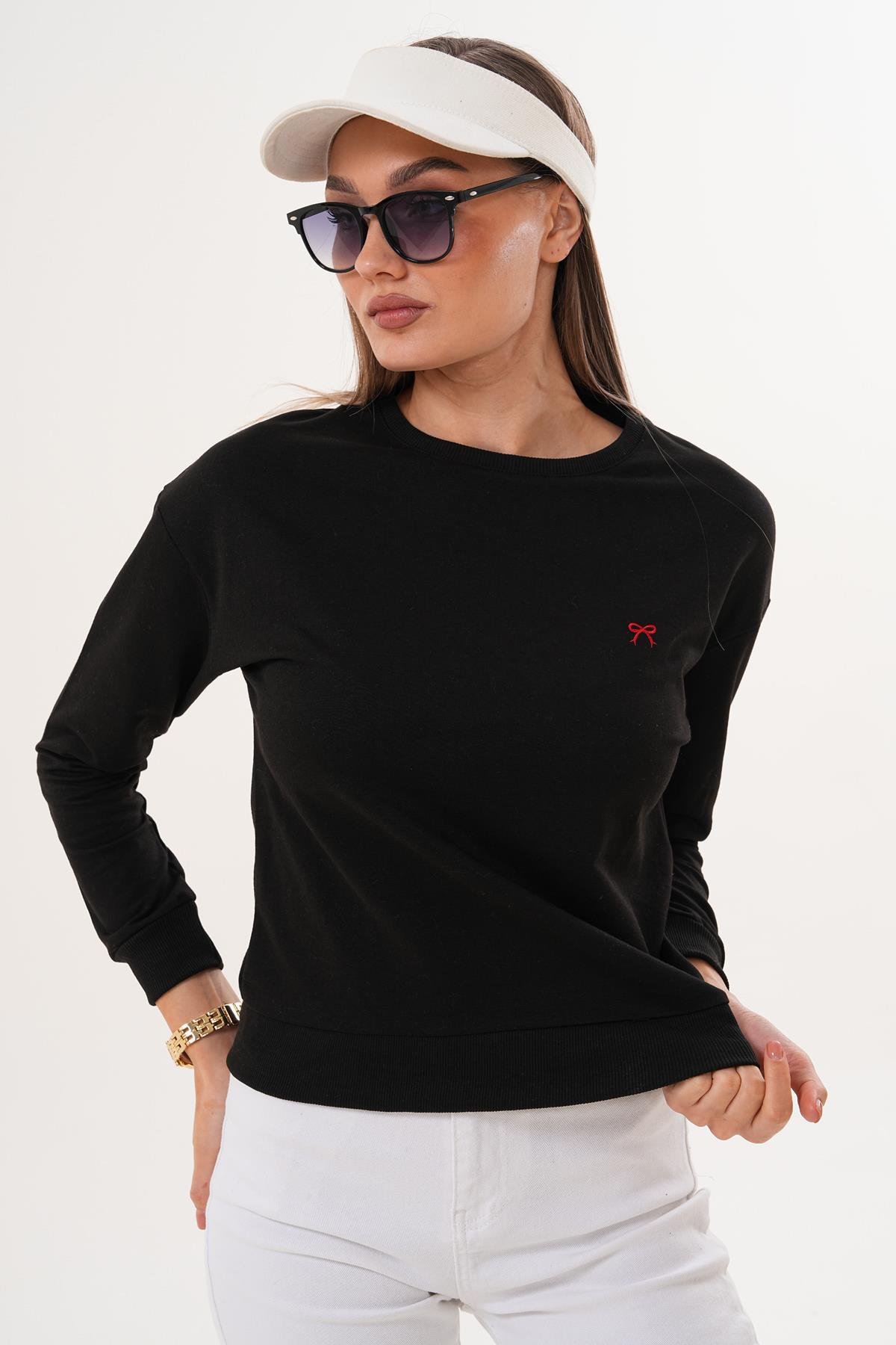 Kadın Fiyonk Nakışlı İki İplik Sweatshirt 255326 -