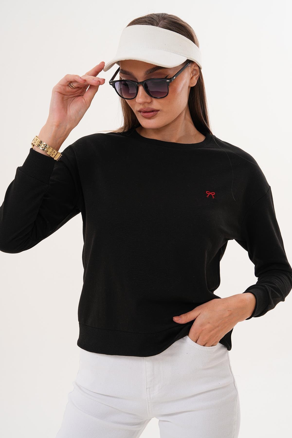 Kadın Fiyonk Nakışlı İki İplik Sweatshirt 255326 -