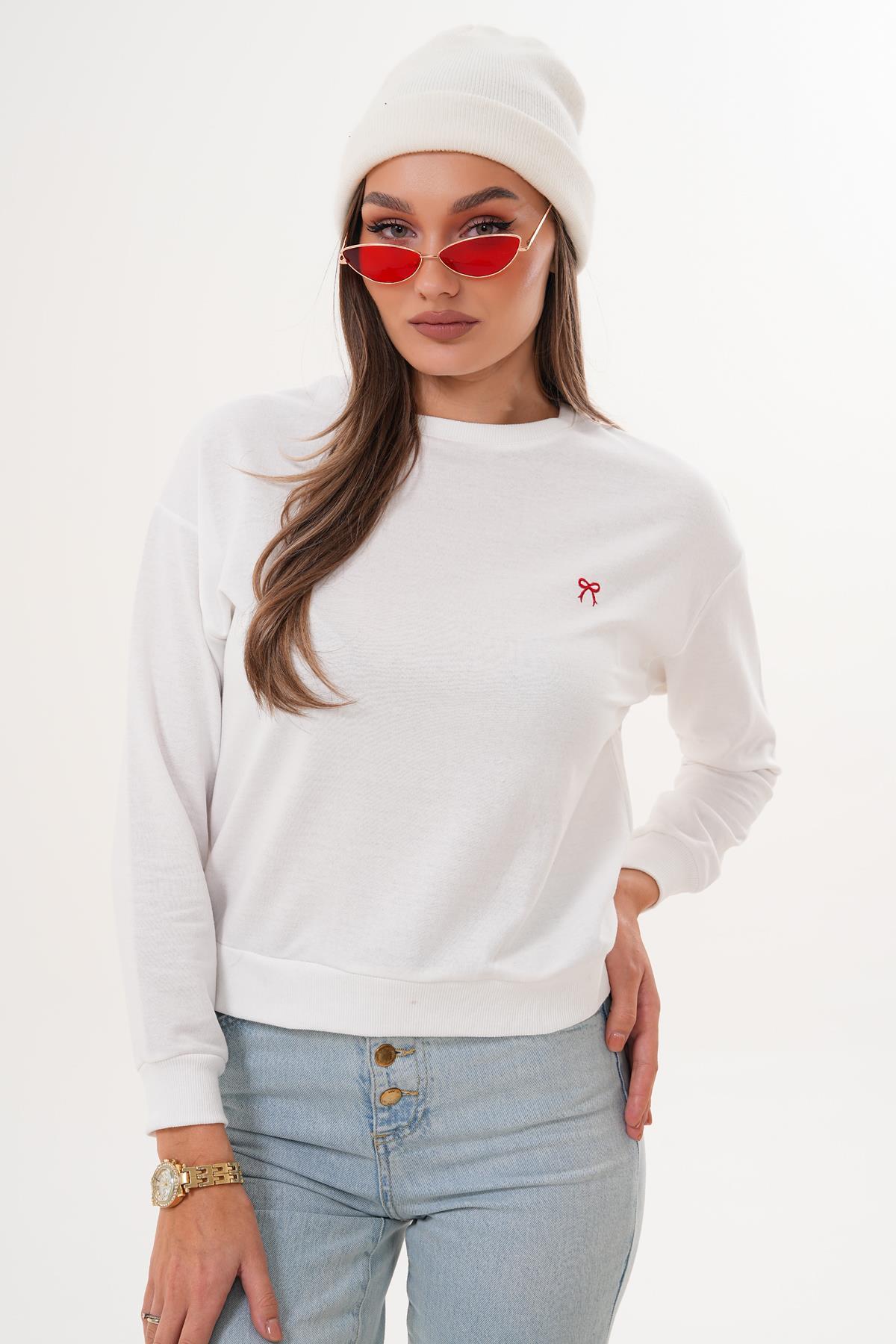 Kadın Fiyonk Nakışlı İki İplik Sweatshirt 255326 -