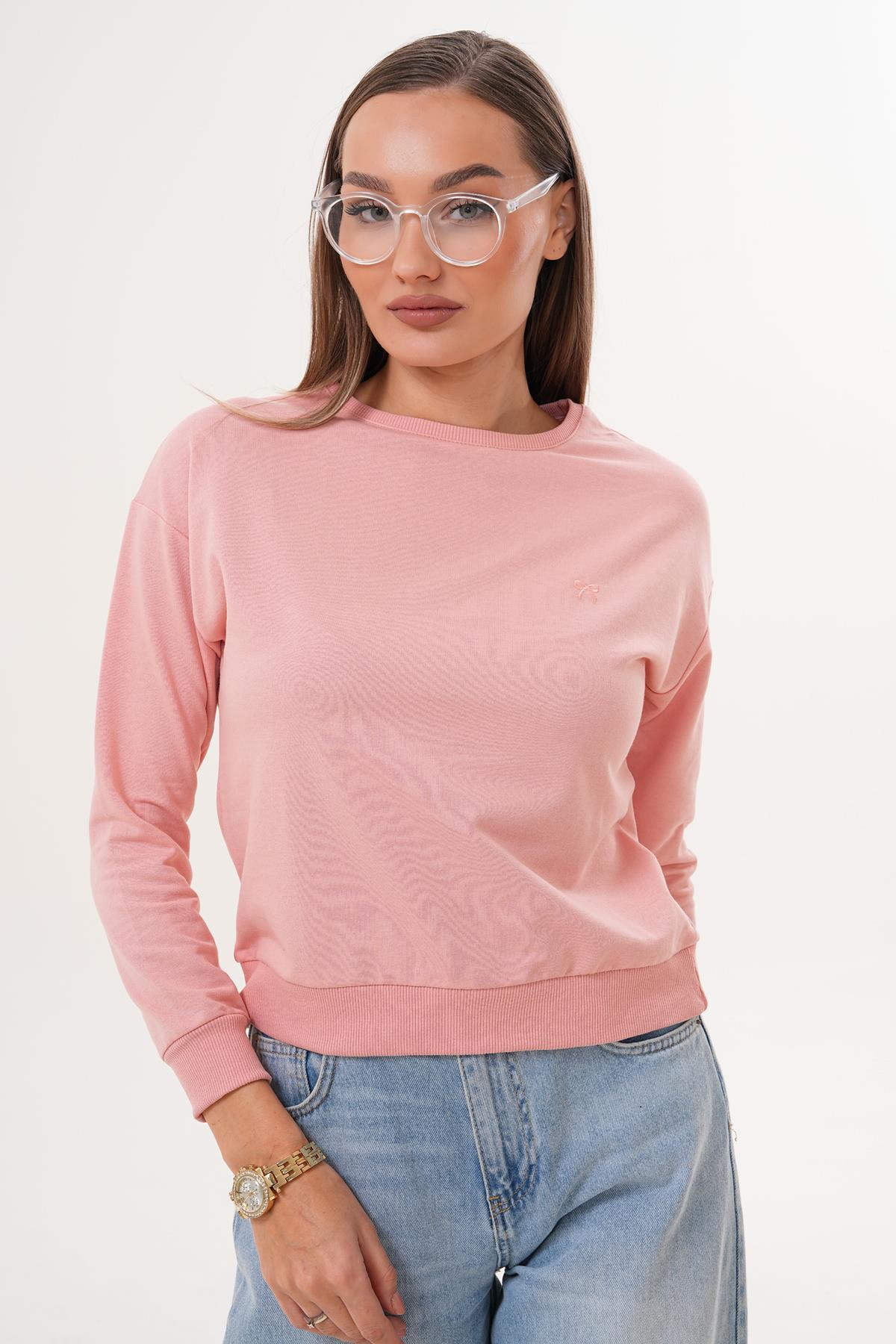 Kadın Fiyonk Nakışlı İki İplik Sweatshirt 255326 -