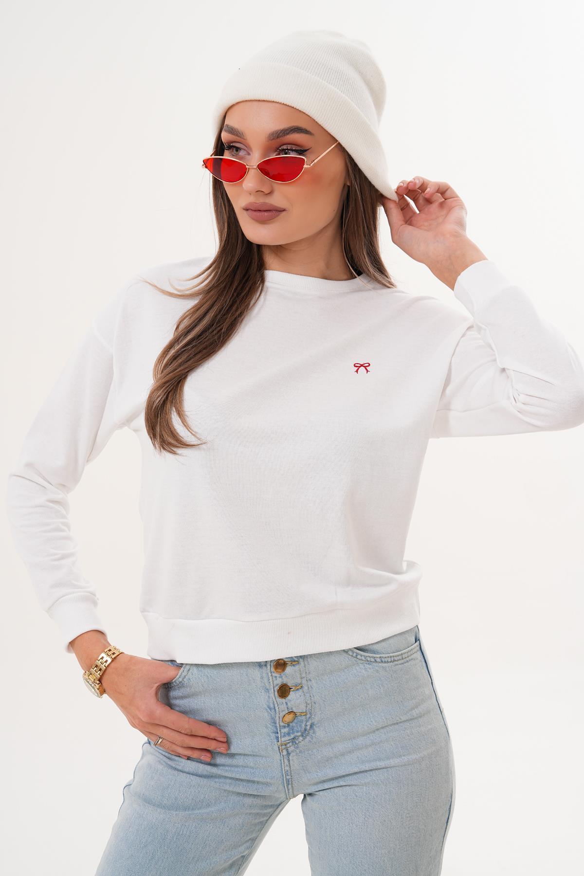 Kadın Fiyonk Nakışlı İki İplik Sweatshirt 255326 -