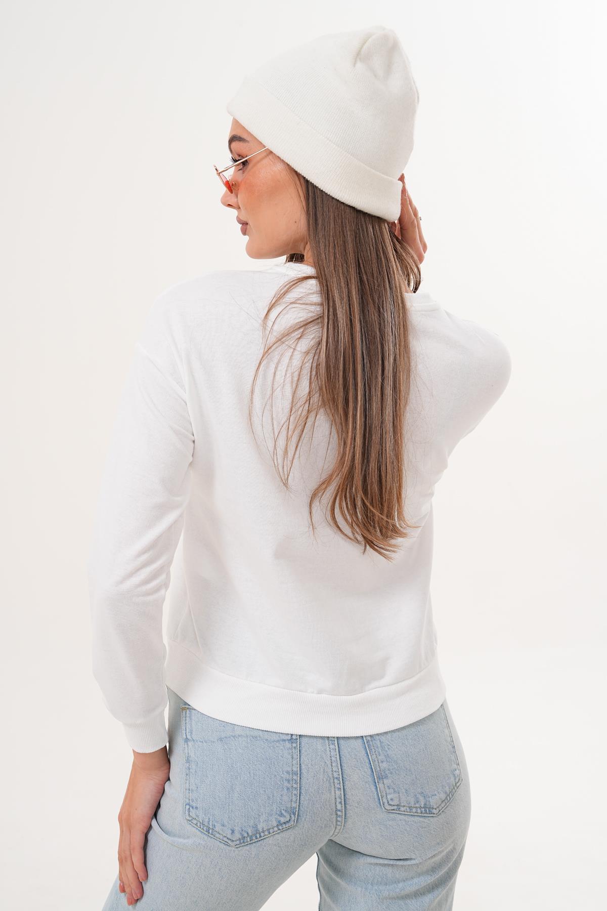 Kadın Fiyonk Nakışlı İki İplik Sweatshirt 255326 -