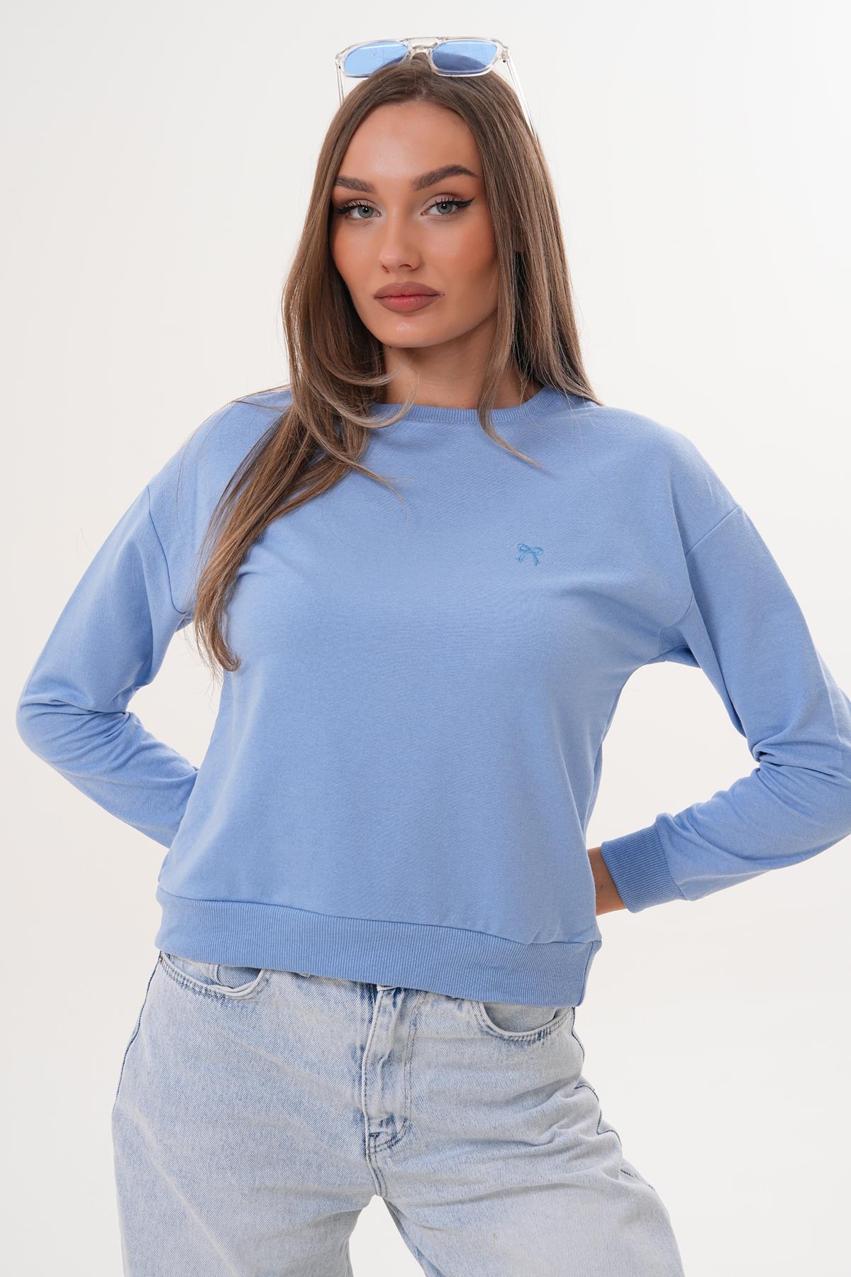 Kadın Fiyonk Nakışlı İki İplik Sweatshirt 255326 -
