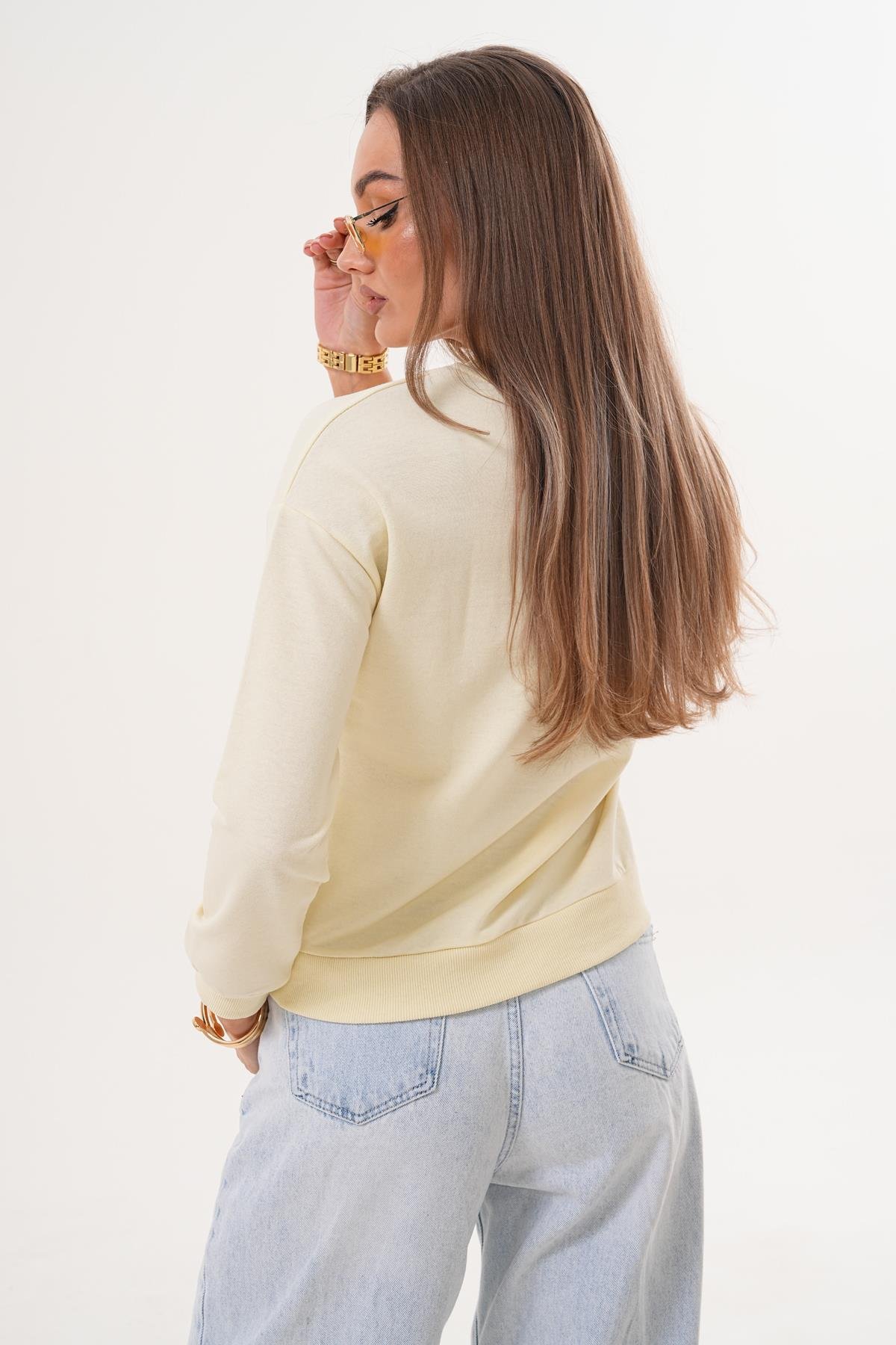 Kadın Fiyonk Nakışlı İki İplik Sweatshirt 255326 -