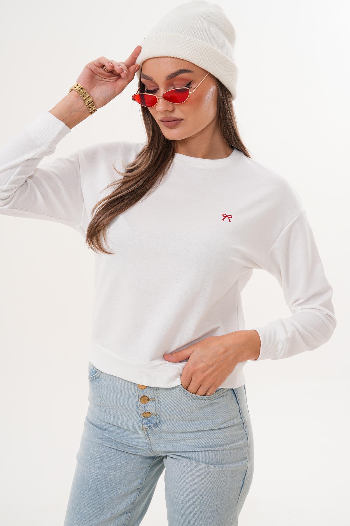 Kadın Fiyonk Nakışlı İki İplik Sweatshirt 255326 -