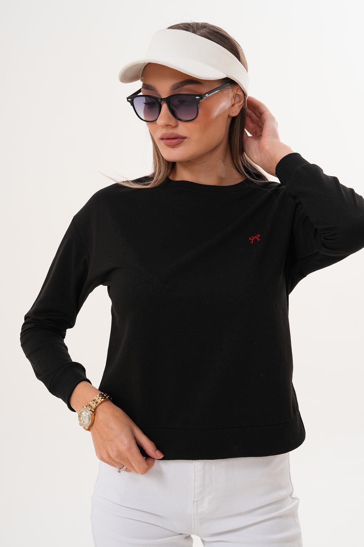 Kadın Fiyonk Nakışlı İki İplik Sweatshirt 255326 -