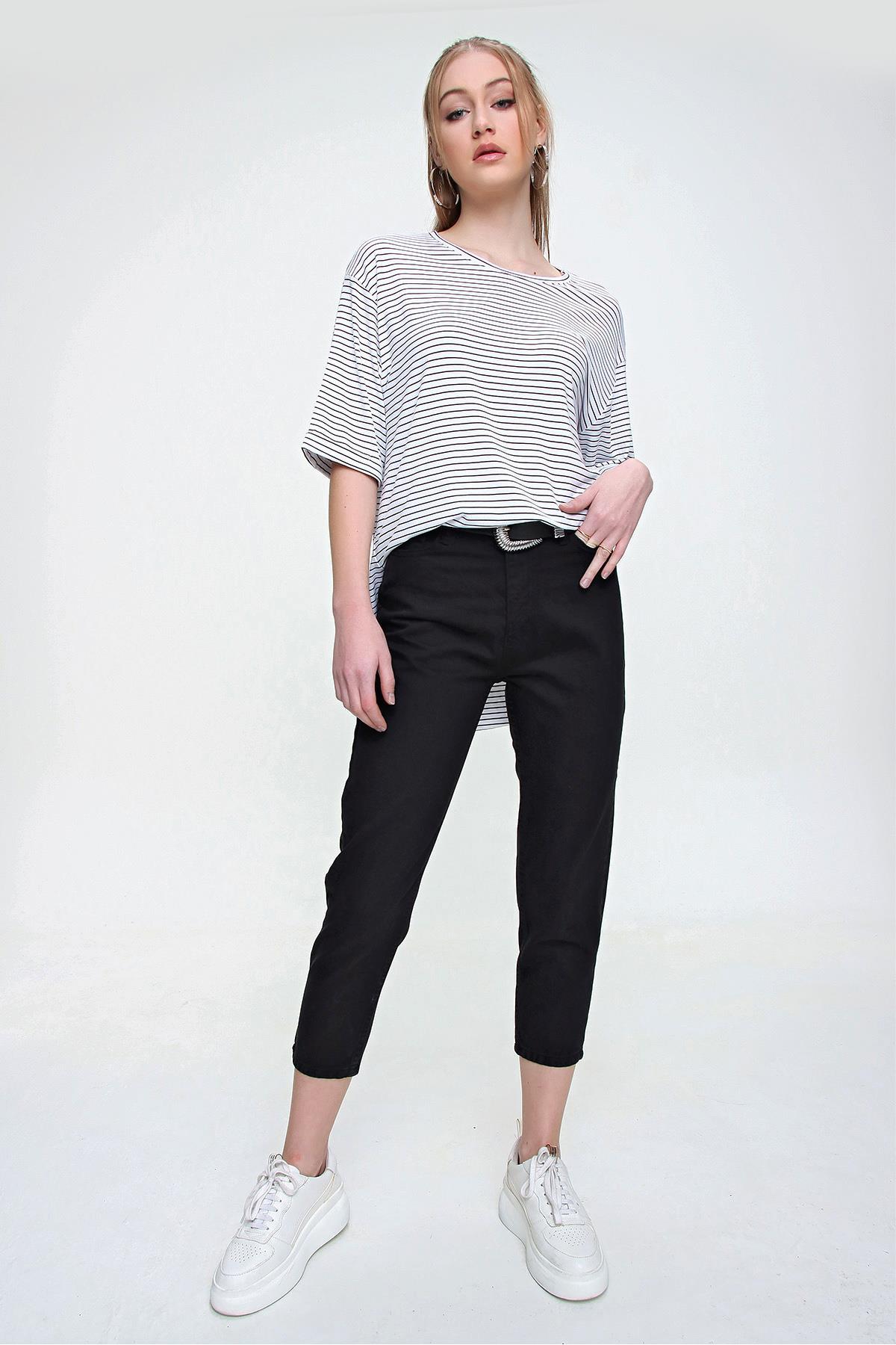Kadın Gabardin Mom Jean Pantolon