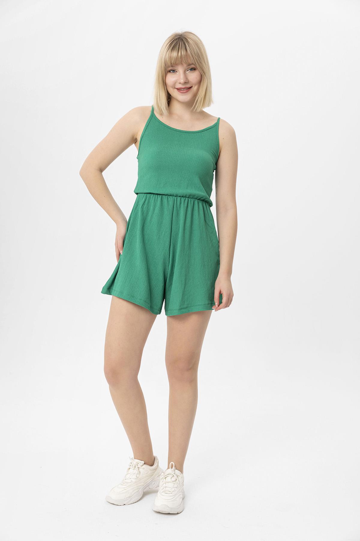 Kadın İp Askılı Şortlu Tulum 240254 -