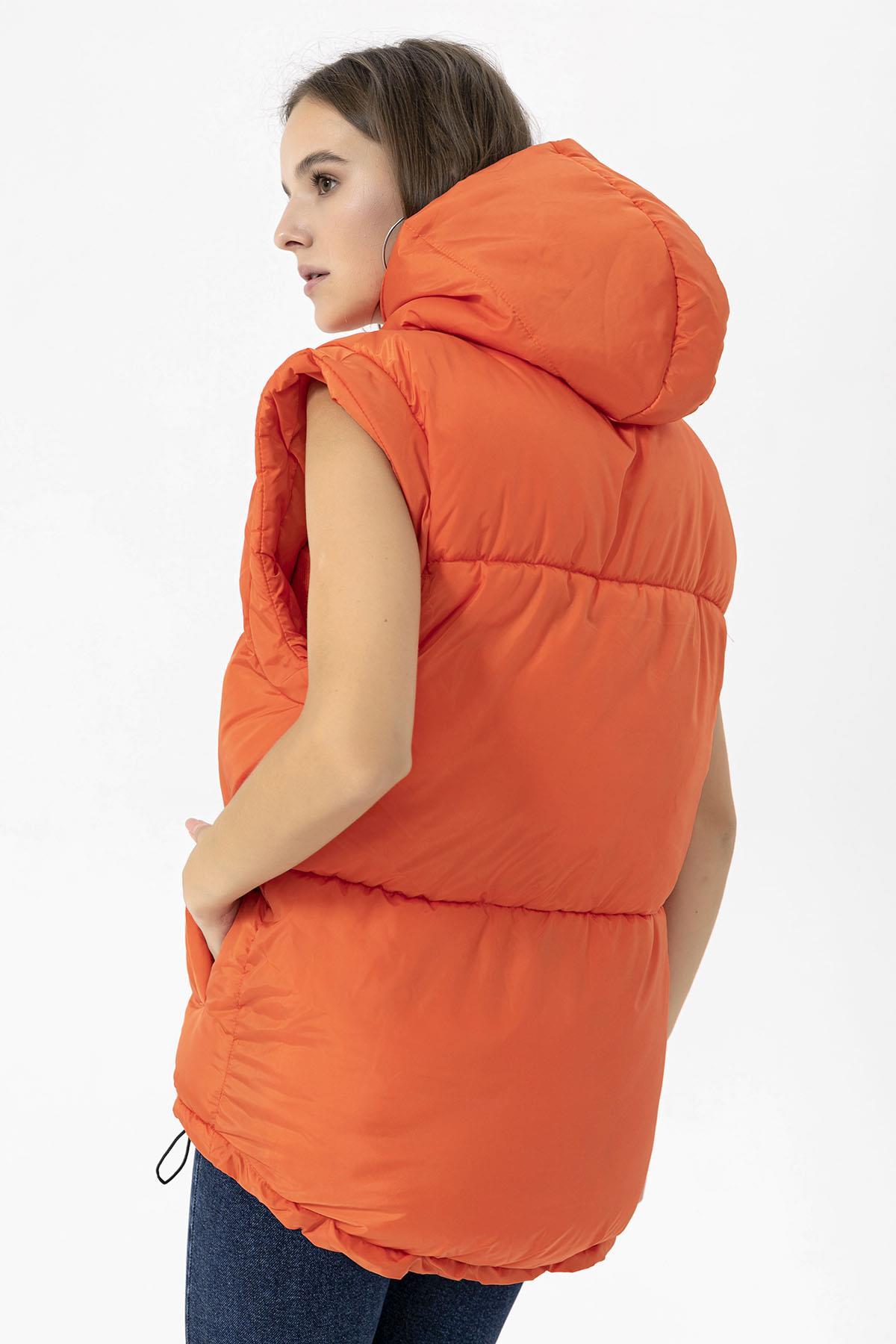 Kadın Jel Dolgulu Kapüşonlu Oversize Şişme Yelek 235015 -