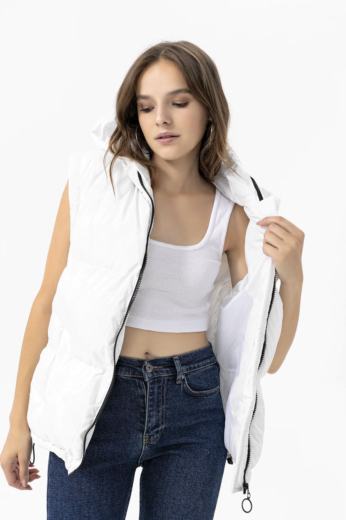 Kadın Jel Dolgulu Kapüşonlu Oversize Şişme Yelek 235015 -