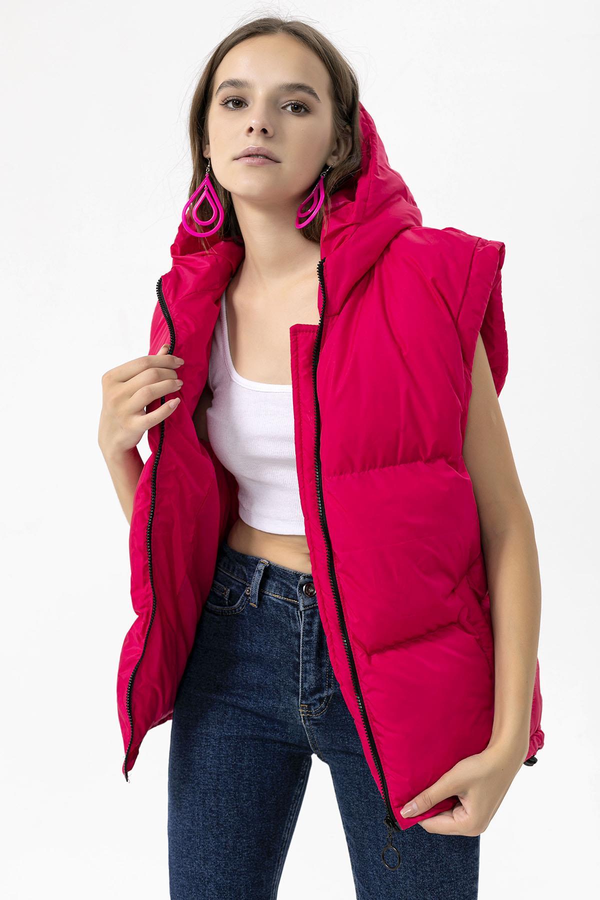 Kadın Jel Dolgulu Kapüşonlu Oversize Şişme Yelek 235015 -