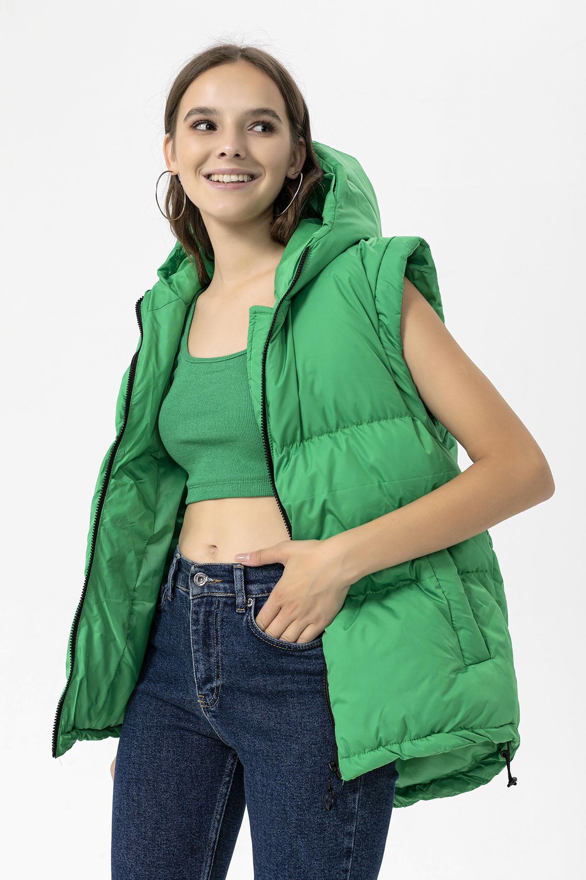 Kadın Jel Dolgulu Kapüşonlu Oversize Şişme Yelek 235015 -