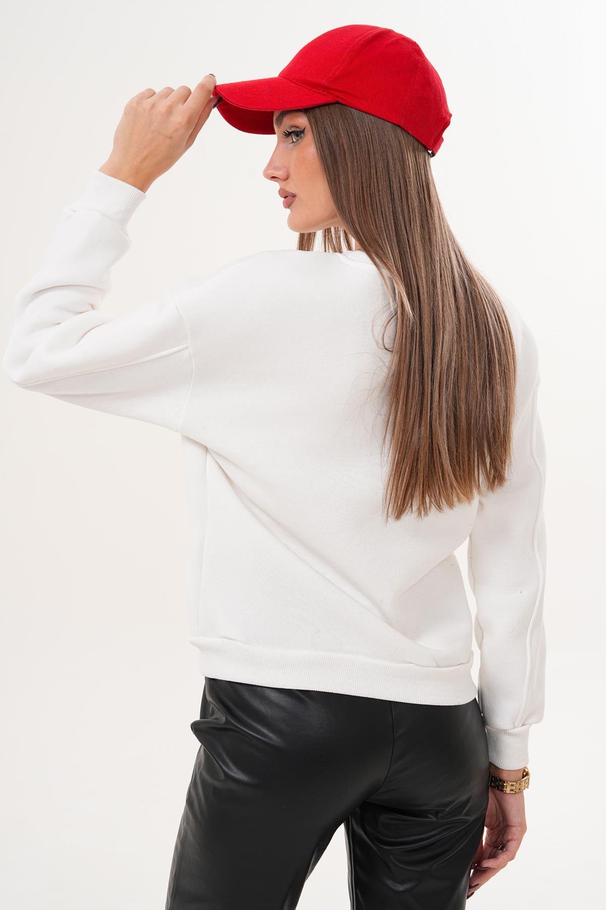 Kadın Kalp Nakışlı Üç İplik Sweatshirt 255008 -