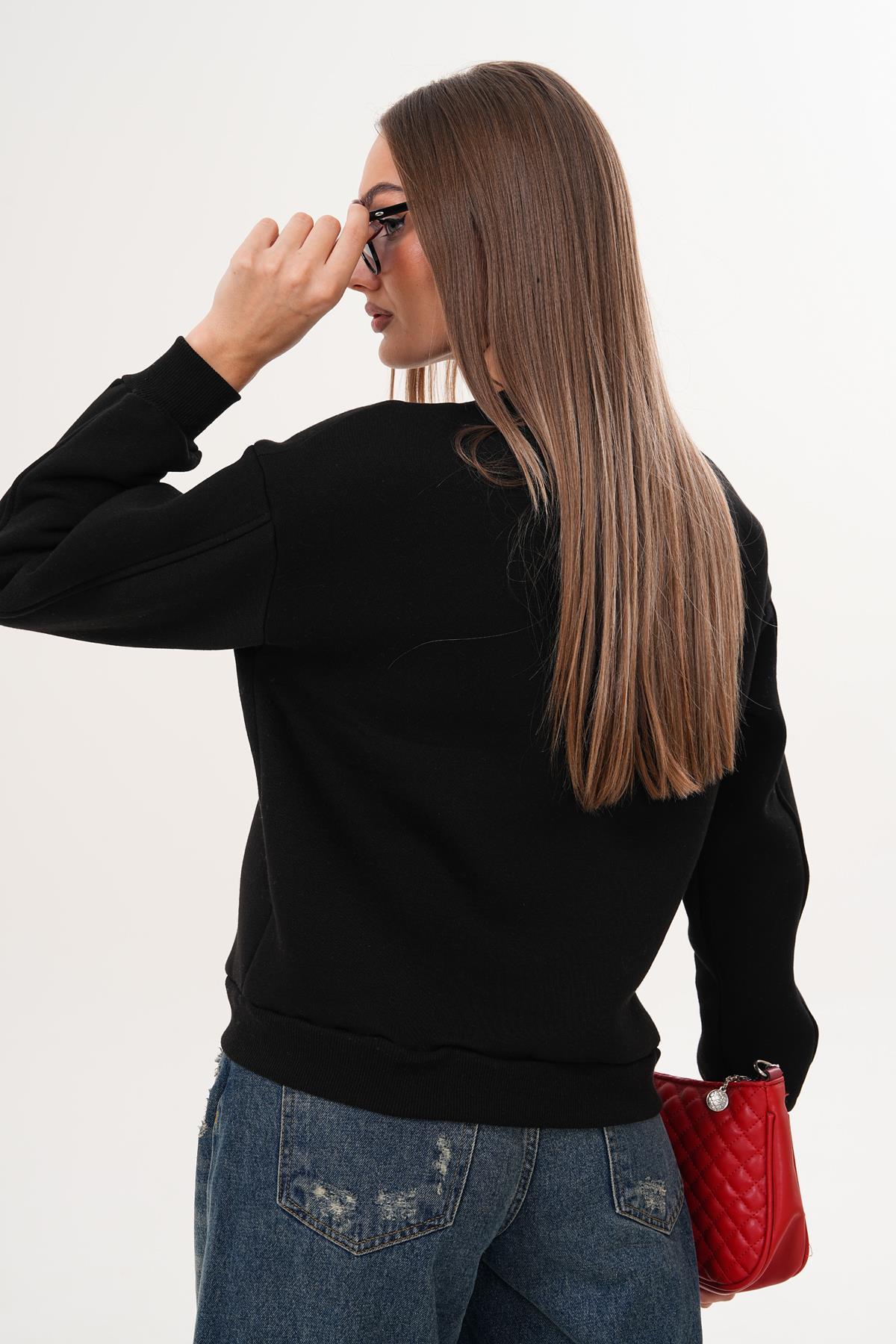 Kadın Kalp Nakışlı Üç İplik Sweatshirt 255008 -