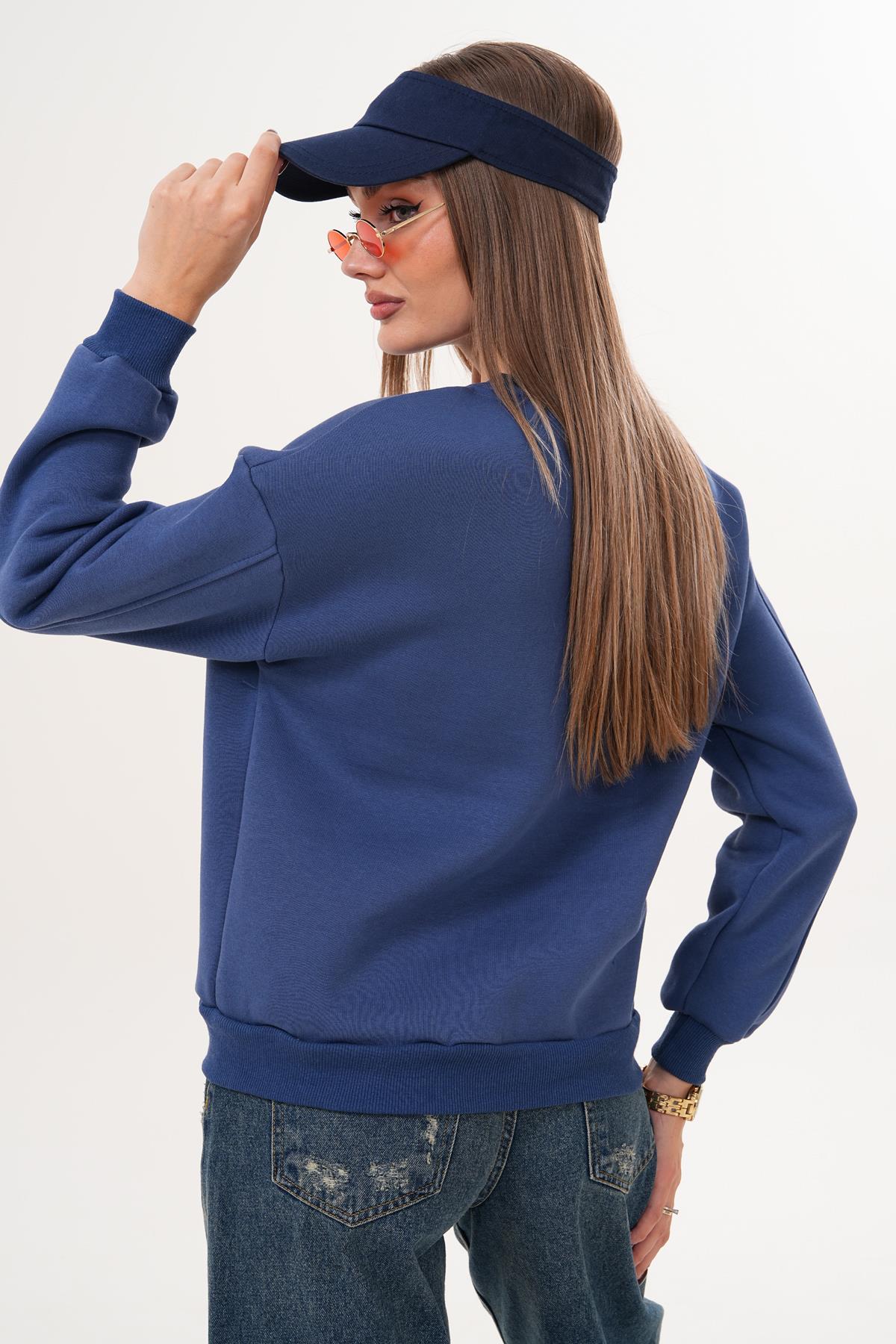 Kadın Kalp Nakışlı Üç İplik Sweatshirt 255008 -