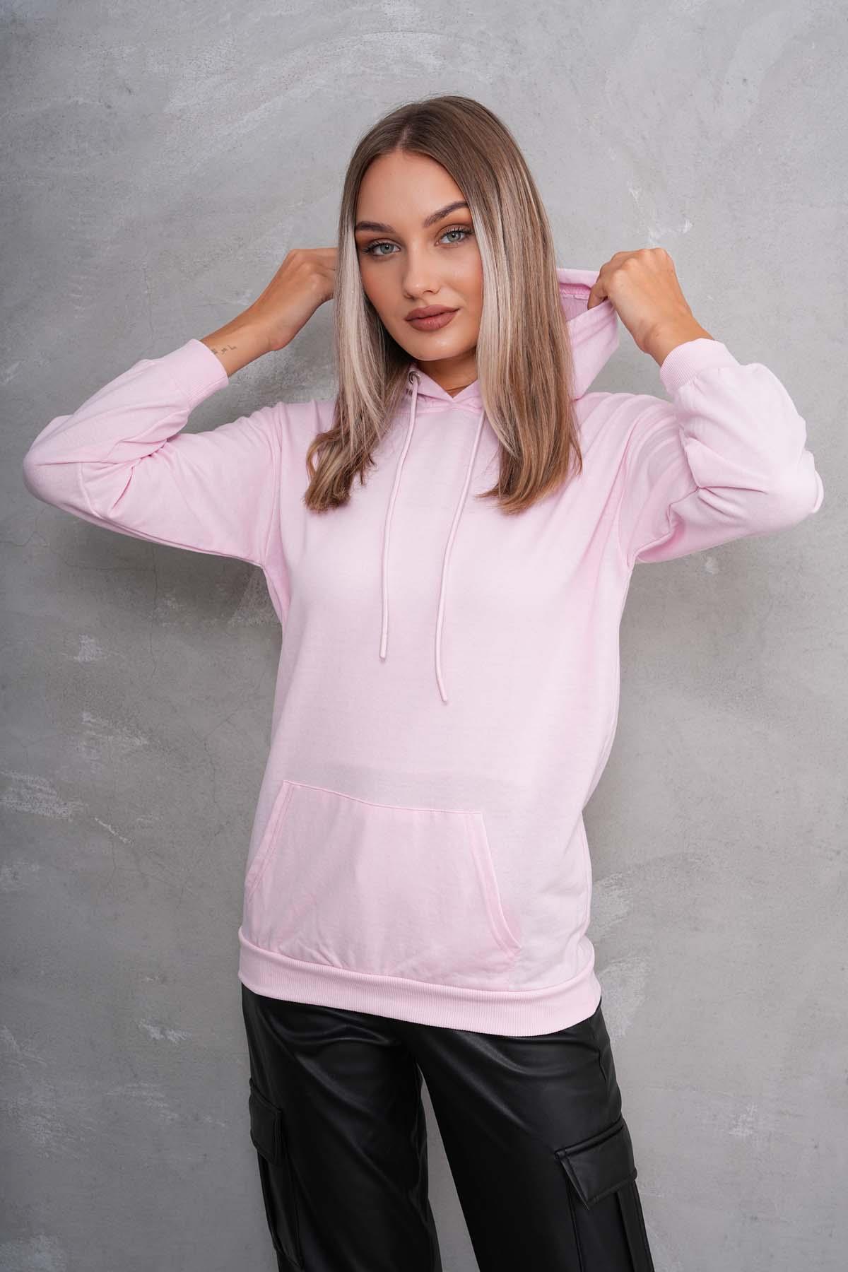 Kadın Kanguru Cepli Kapüşonlu İki İplik Sweatshirt 245099 -