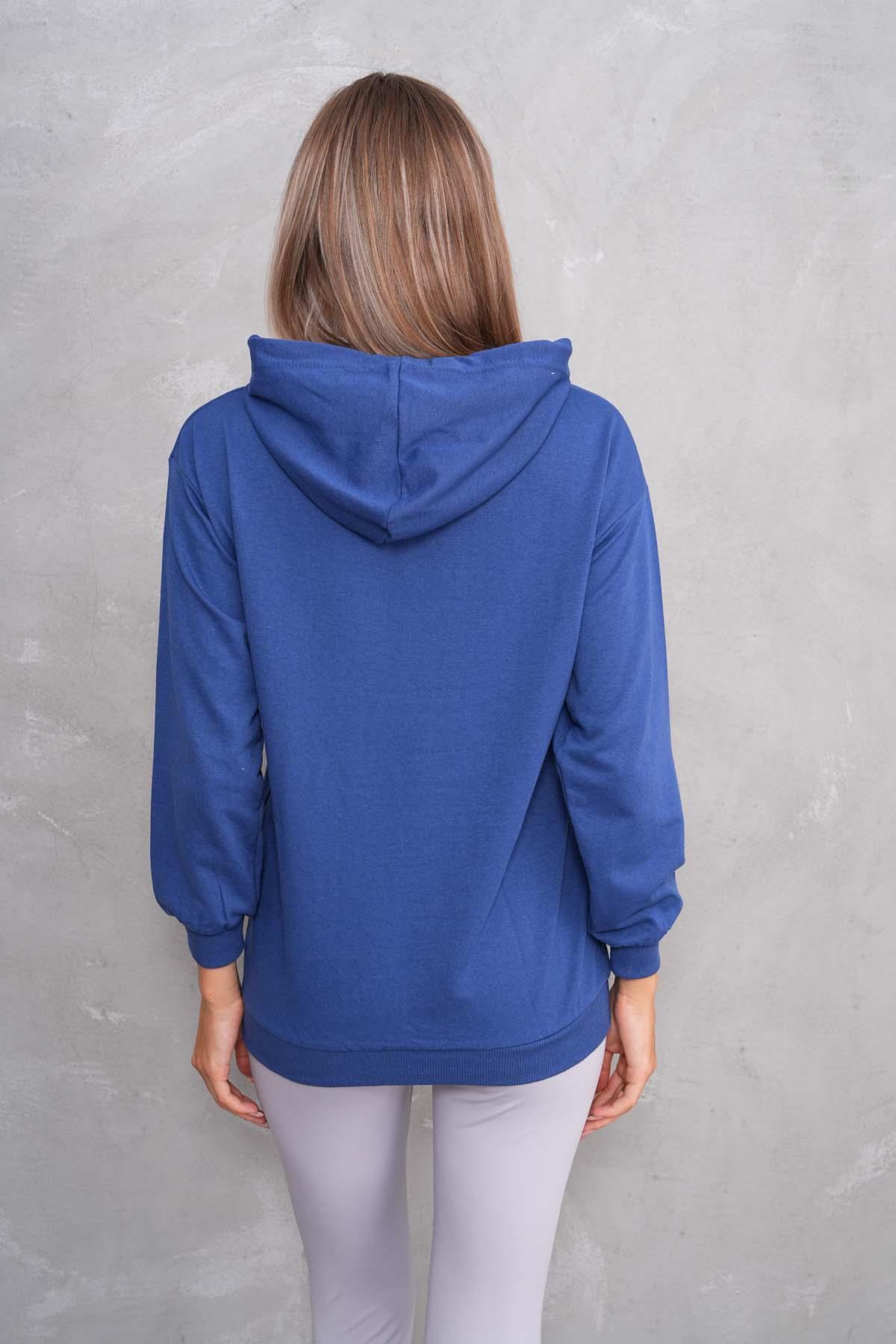 Kadın Kanguru Cepli Kapüşonlu İki İplik Sweatshirt 245099 -