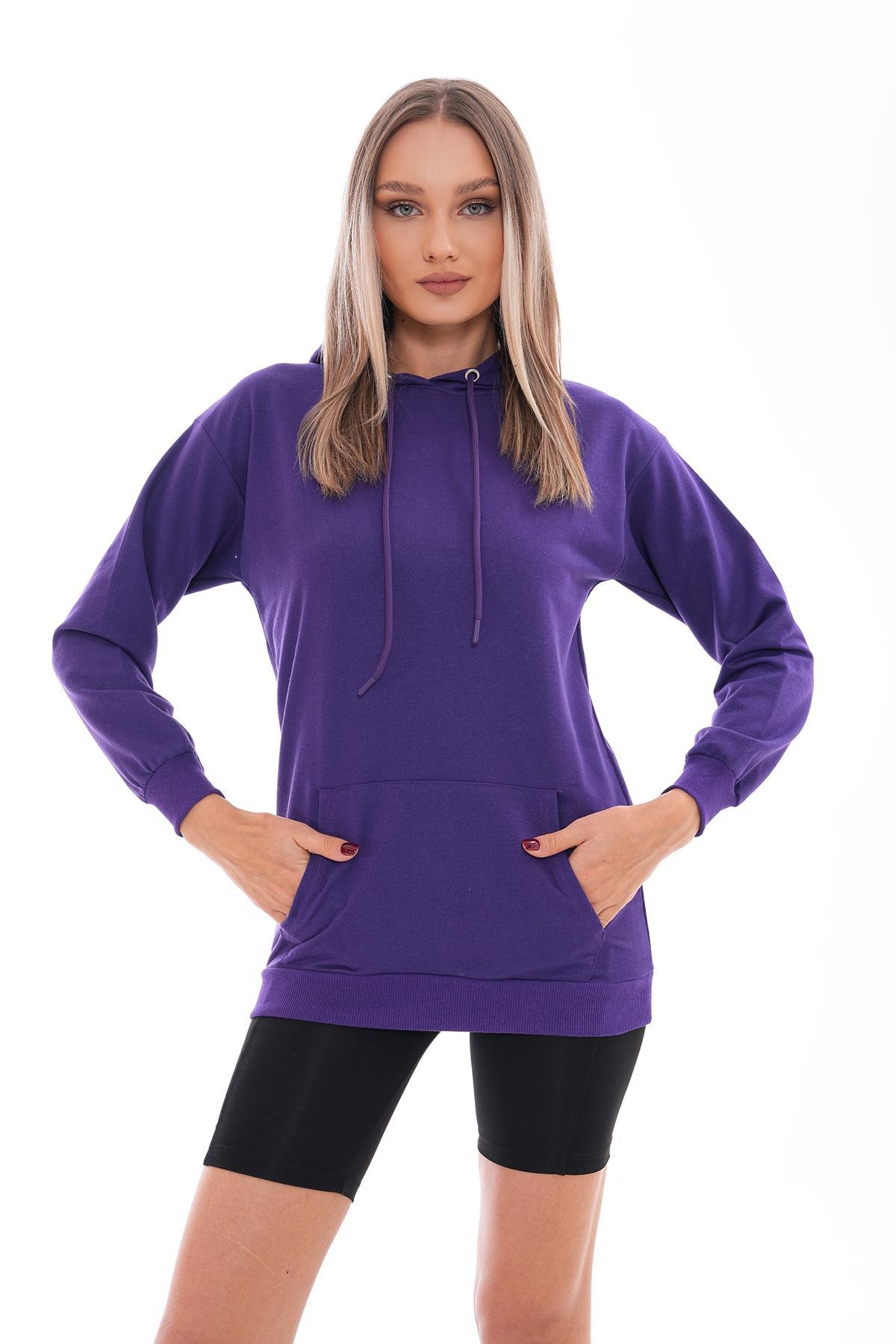 Kadın Kanguru Cepli Kapüşonlu İki İplik Sweatshirt 245099 -