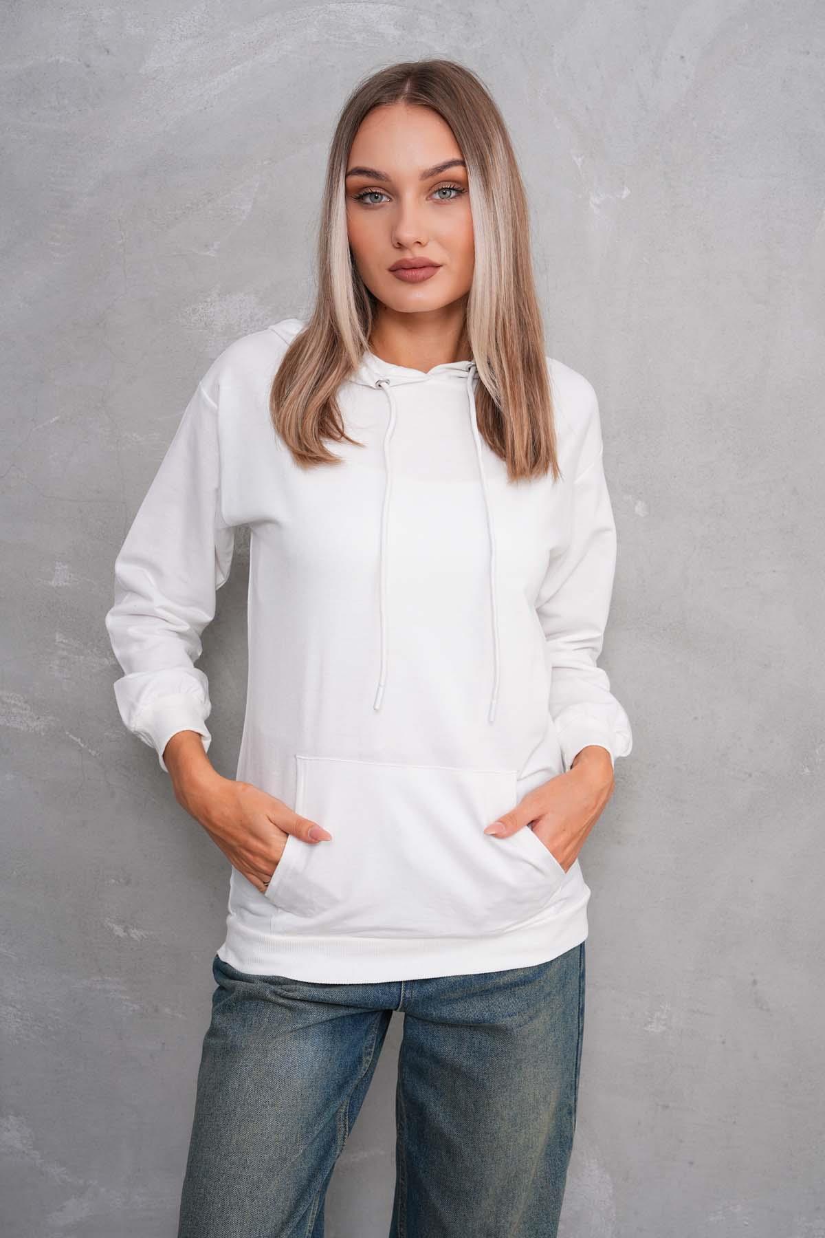 Kadın Kanguru Cepli Kapüşonlu İki İplik Sweatshirt 245099 -
