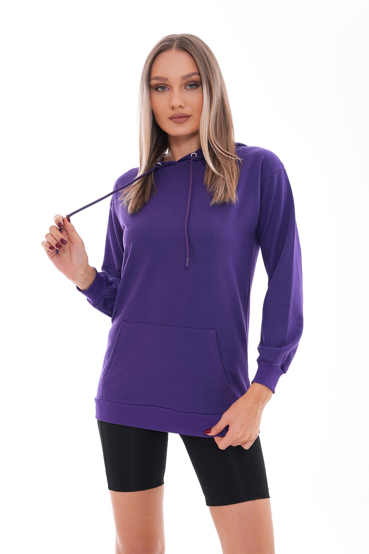 Kadın Kanguru Cepli Kapüşonlu İki İplik Sweatshirt 245099 -