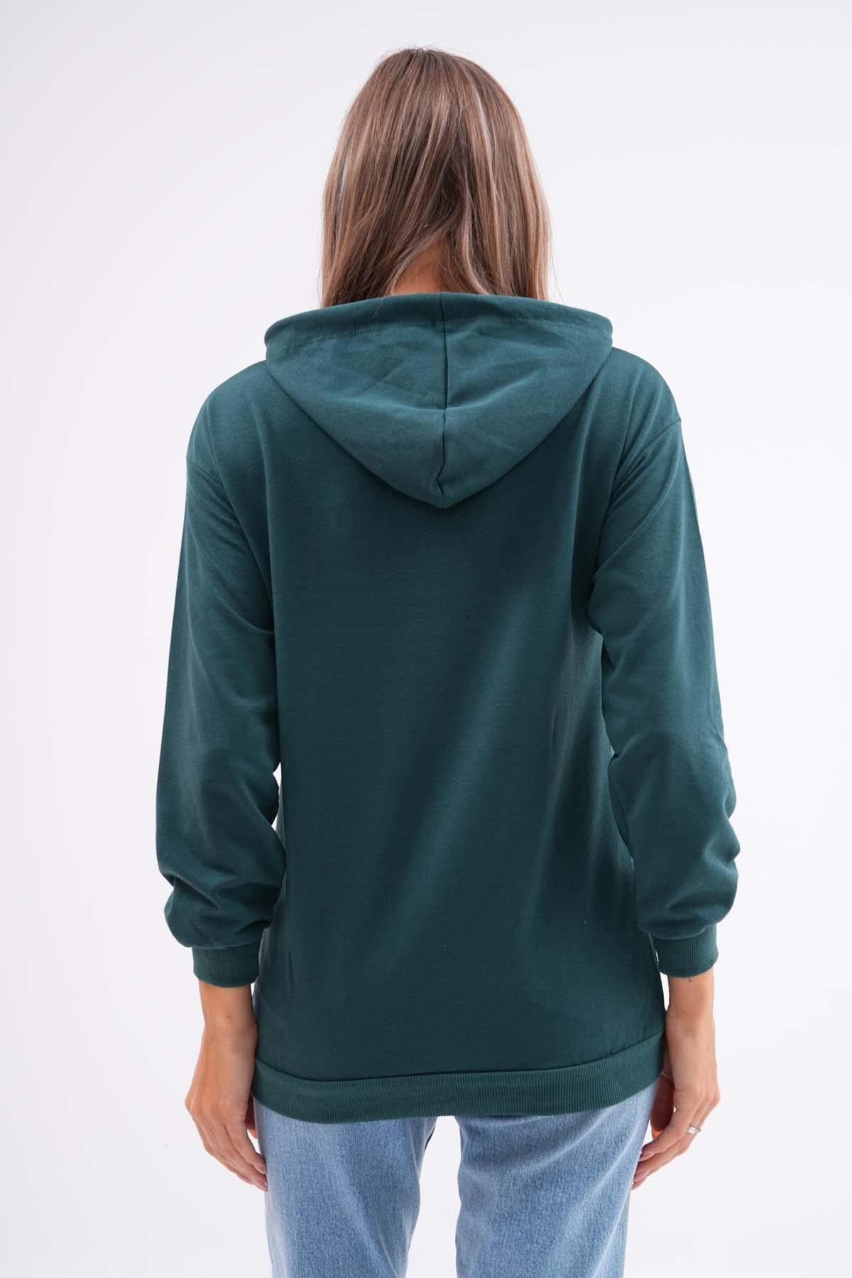 Kadın Kanguru Cepli Kapüşonlu İki İplik Sweatshirt 245099 -