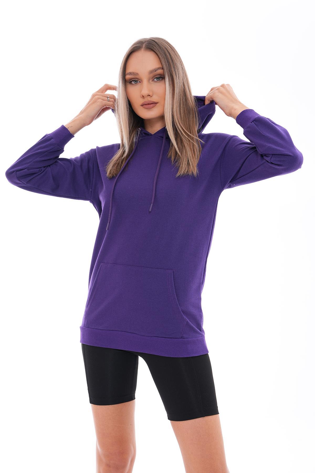 Kadın Kanguru Cepli Kapüşonlu İki İplik Sweatshirt 245099 -