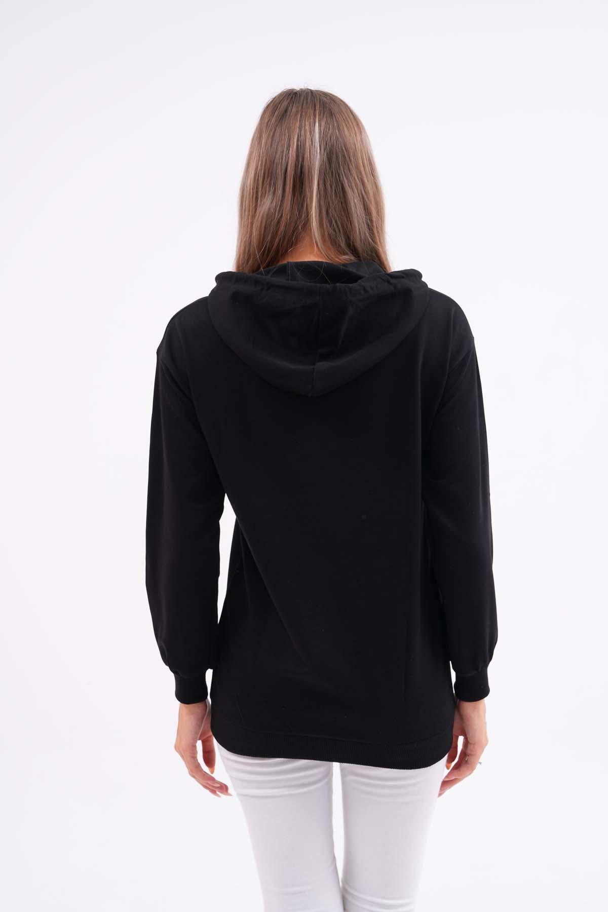 Kadın Kanguru Cepli Kapüşonlu İki İplik Sweatshirt 245099 -