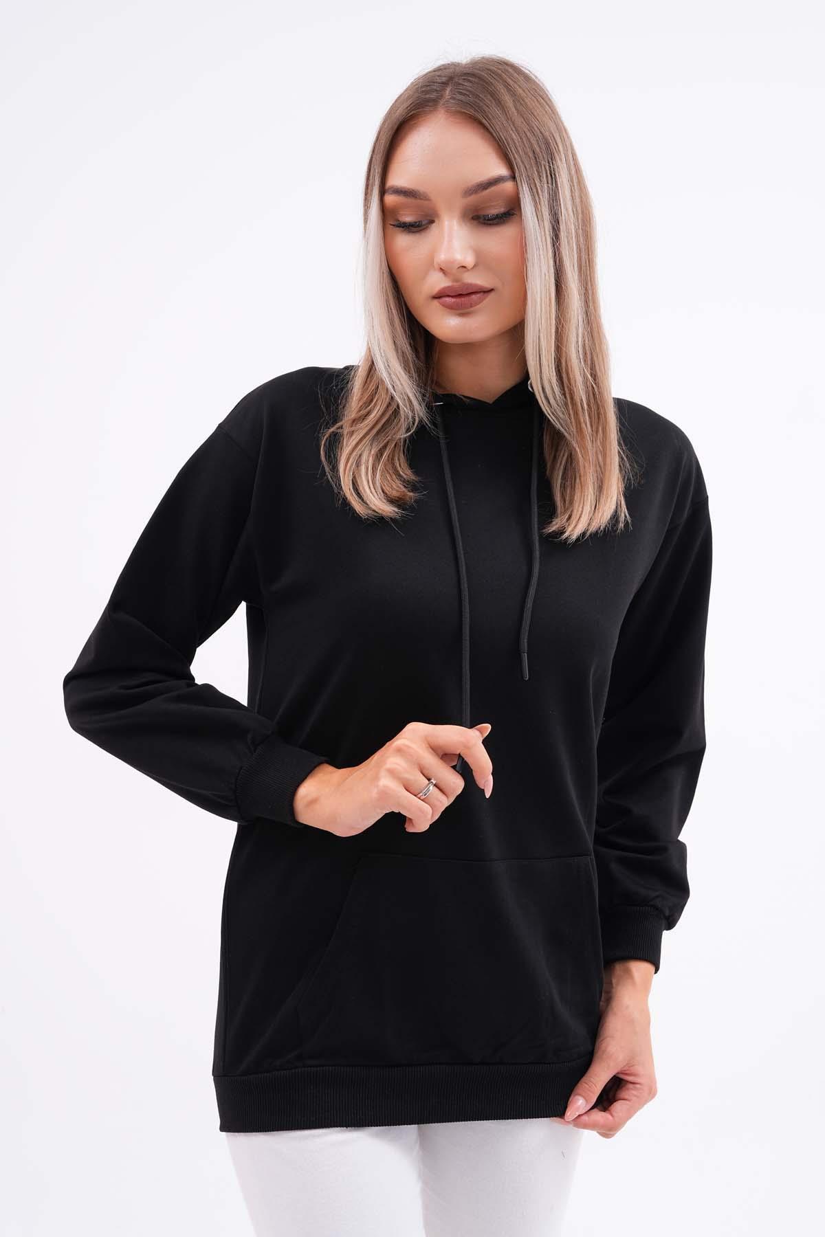 Kadın Kanguru Cepli Kapüşonlu İki İplik Sweatshirt 245099 -