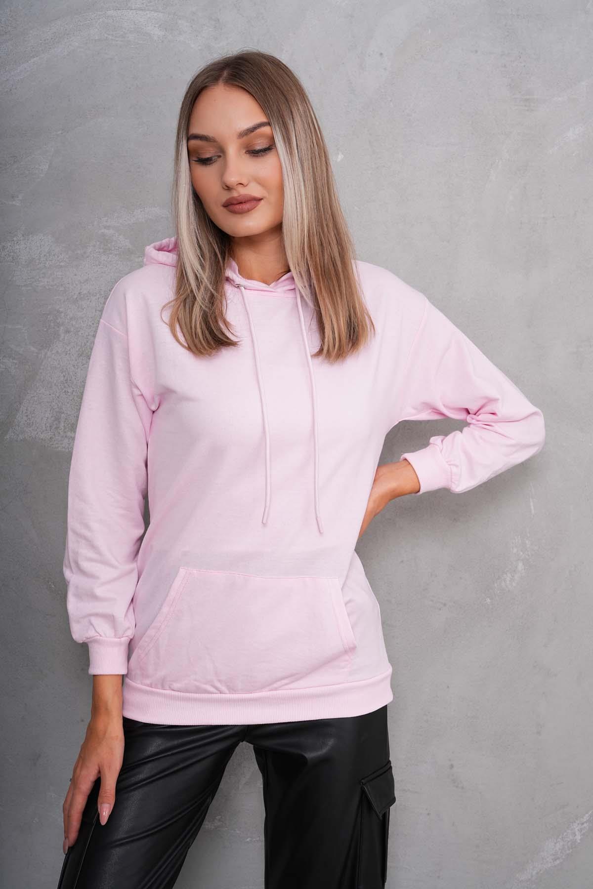 Kadın Kanguru Cepli Kapüşonlu İki İplik Sweatshirt 245099 -